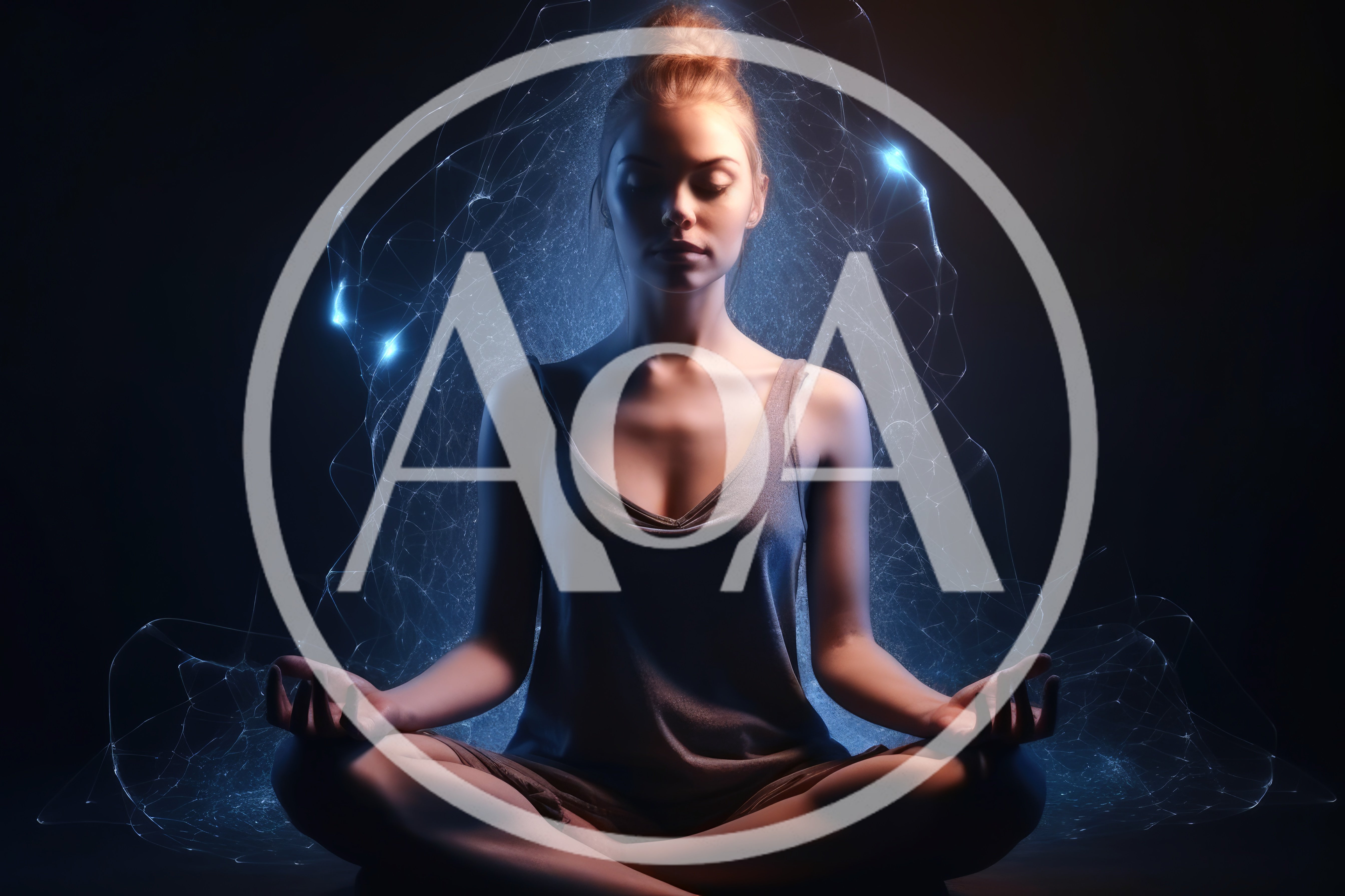 Woman Meditating With Glowing Digital Energy Field