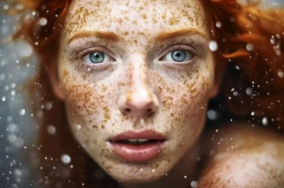 Close Up Portrait Of A Redheaded Woman With Freckles