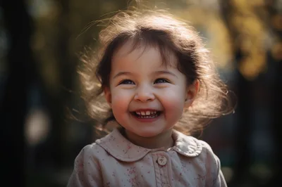 Happy Toddler Girl Smiling Outdoors In Golden Hour Light
