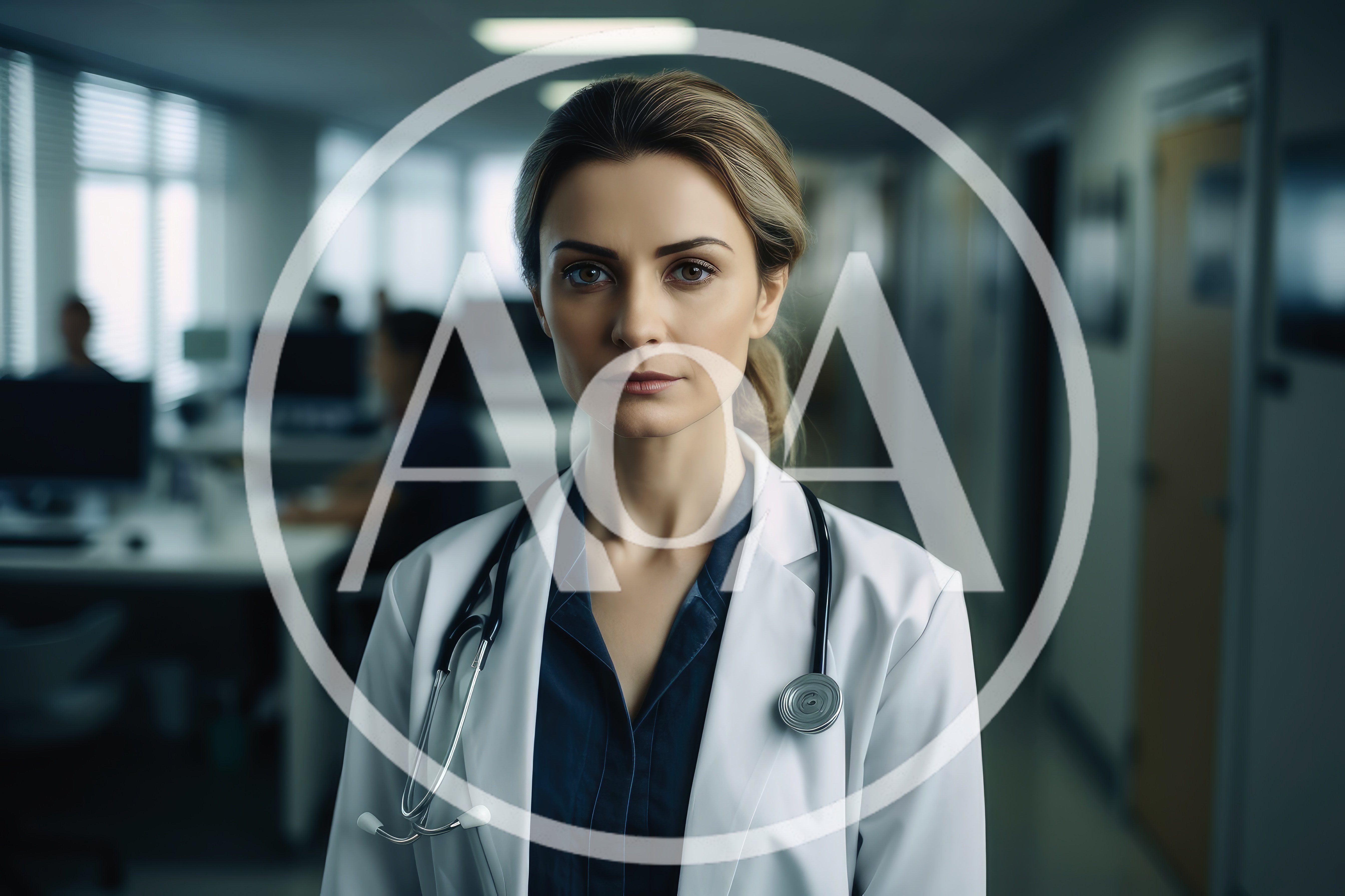 Female Doctor Standing In A Modern Hospital Corridor