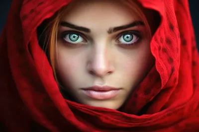 Portrait Of A Young Woman Wearing A Red Headscarf