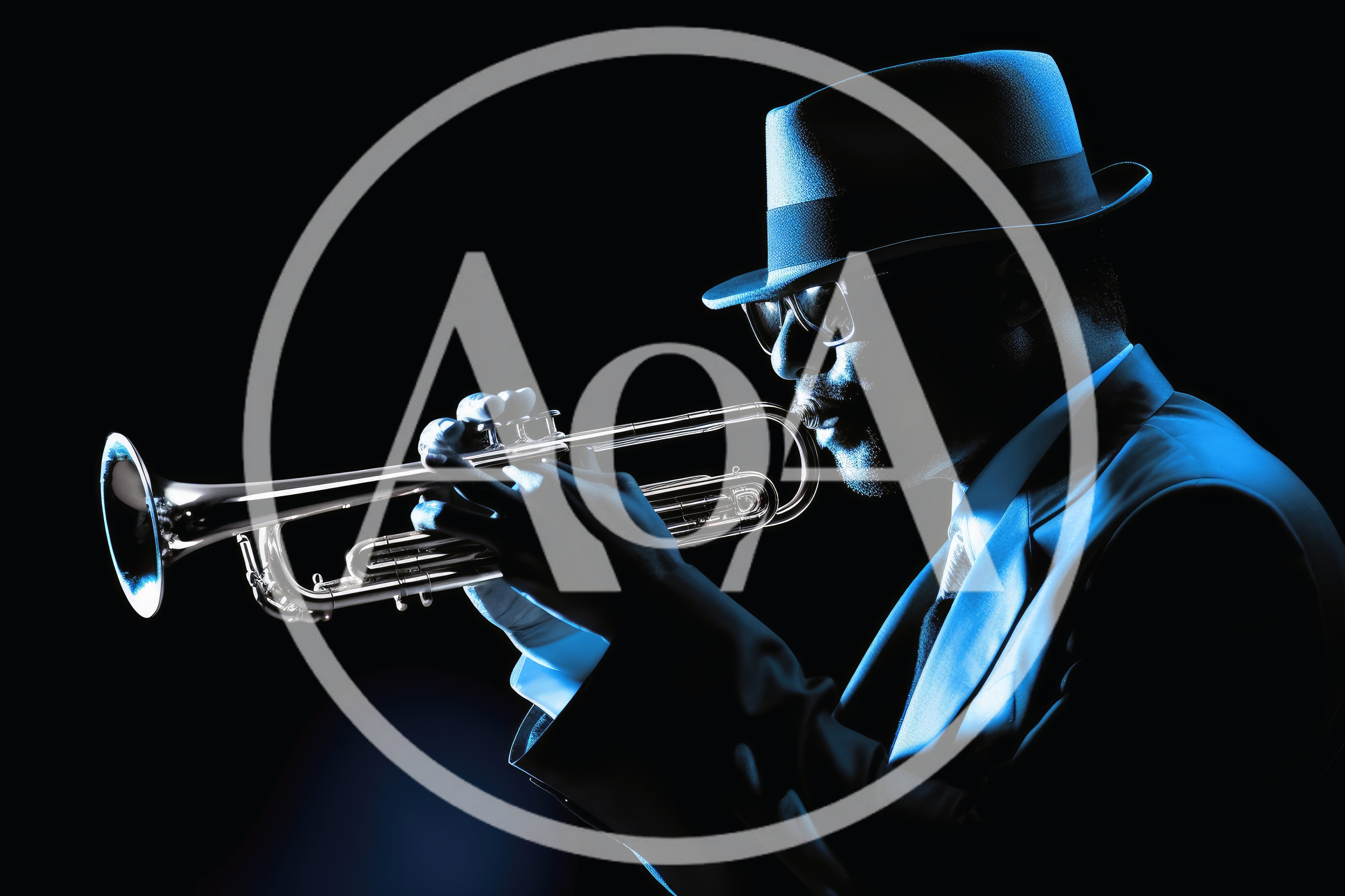 Jazz Musician Playing Trumpet In Blue Lighting