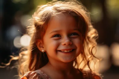 Portrait Of A Smiling Young Girl In Golden Hour
