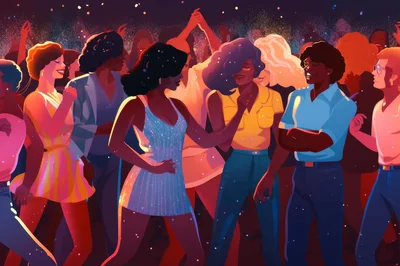 Diverse Group Dancing at a Retro Disco Party