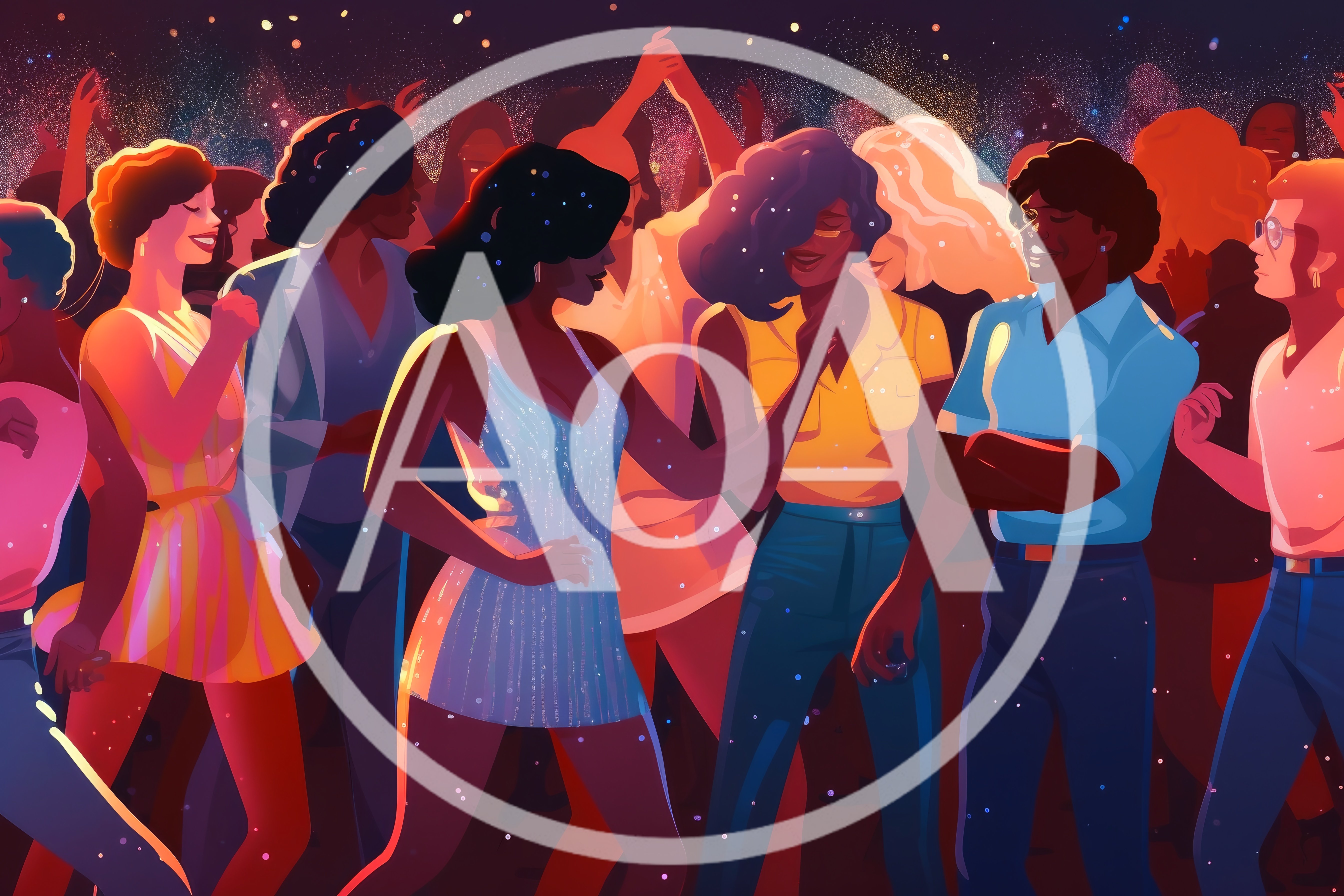 Diverse Group Dancing at a Retro Disco Party