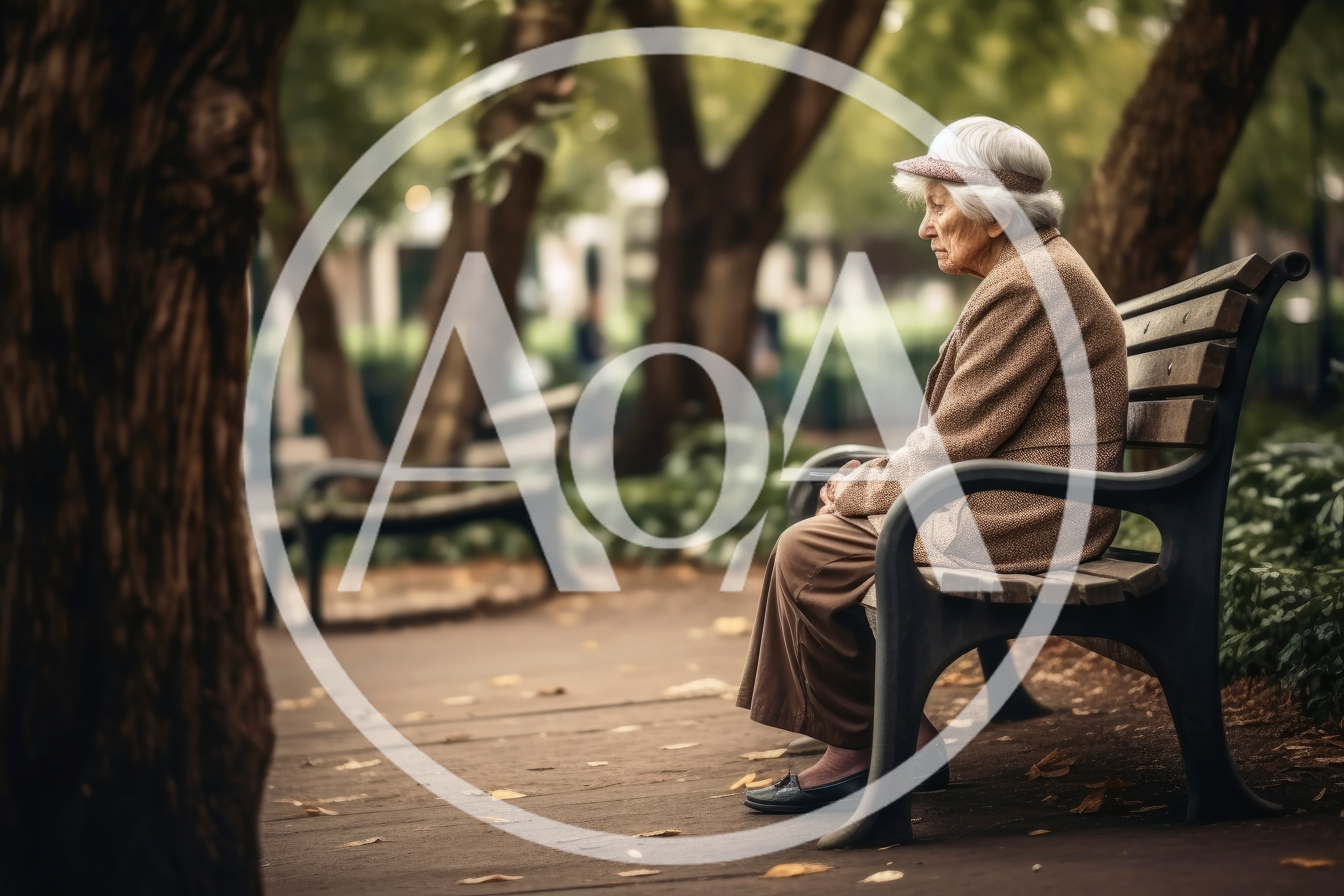 Elderly Woman Sitting Alone on a Park Bench