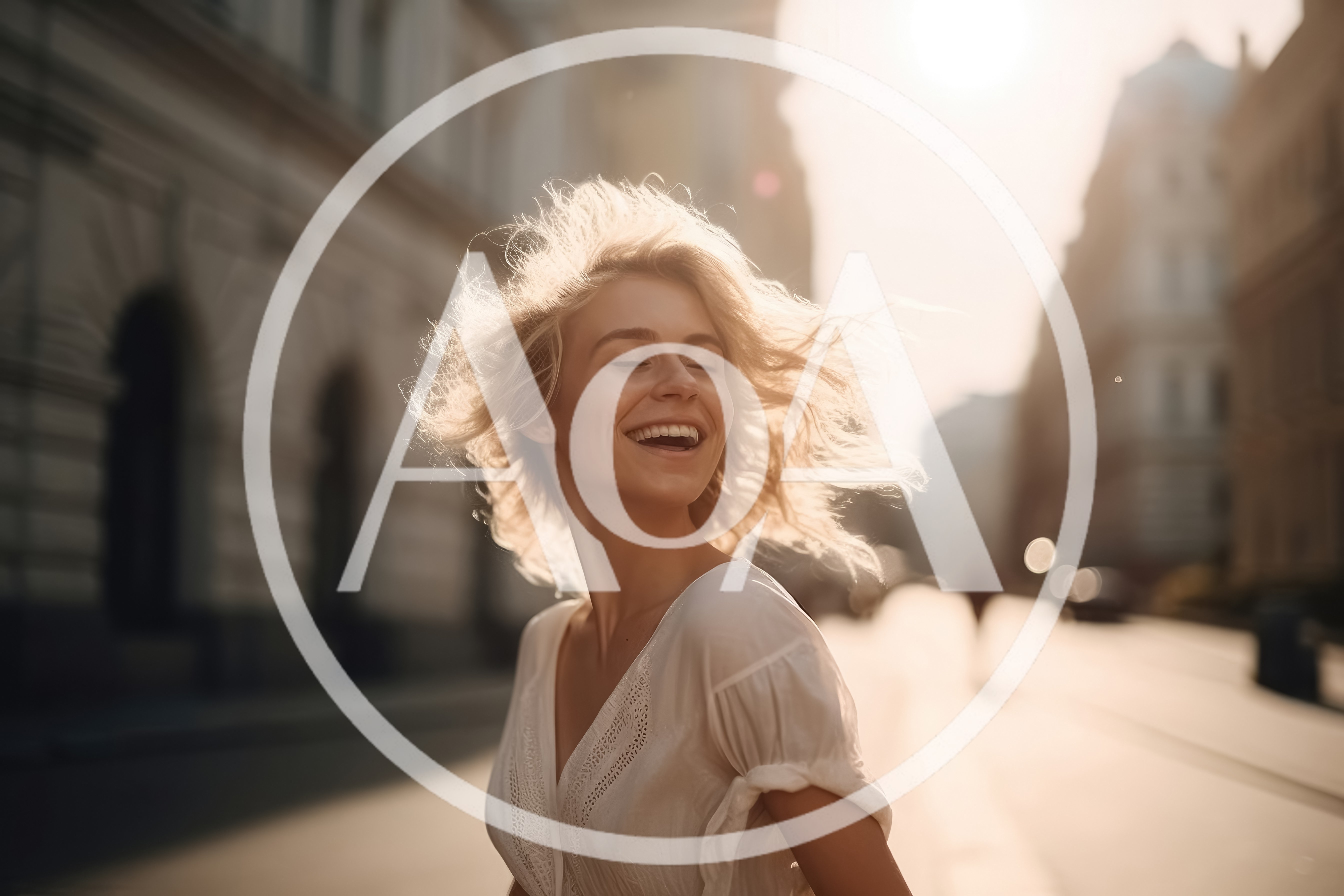 Happy Young Woman Walking Through Sunny City Street