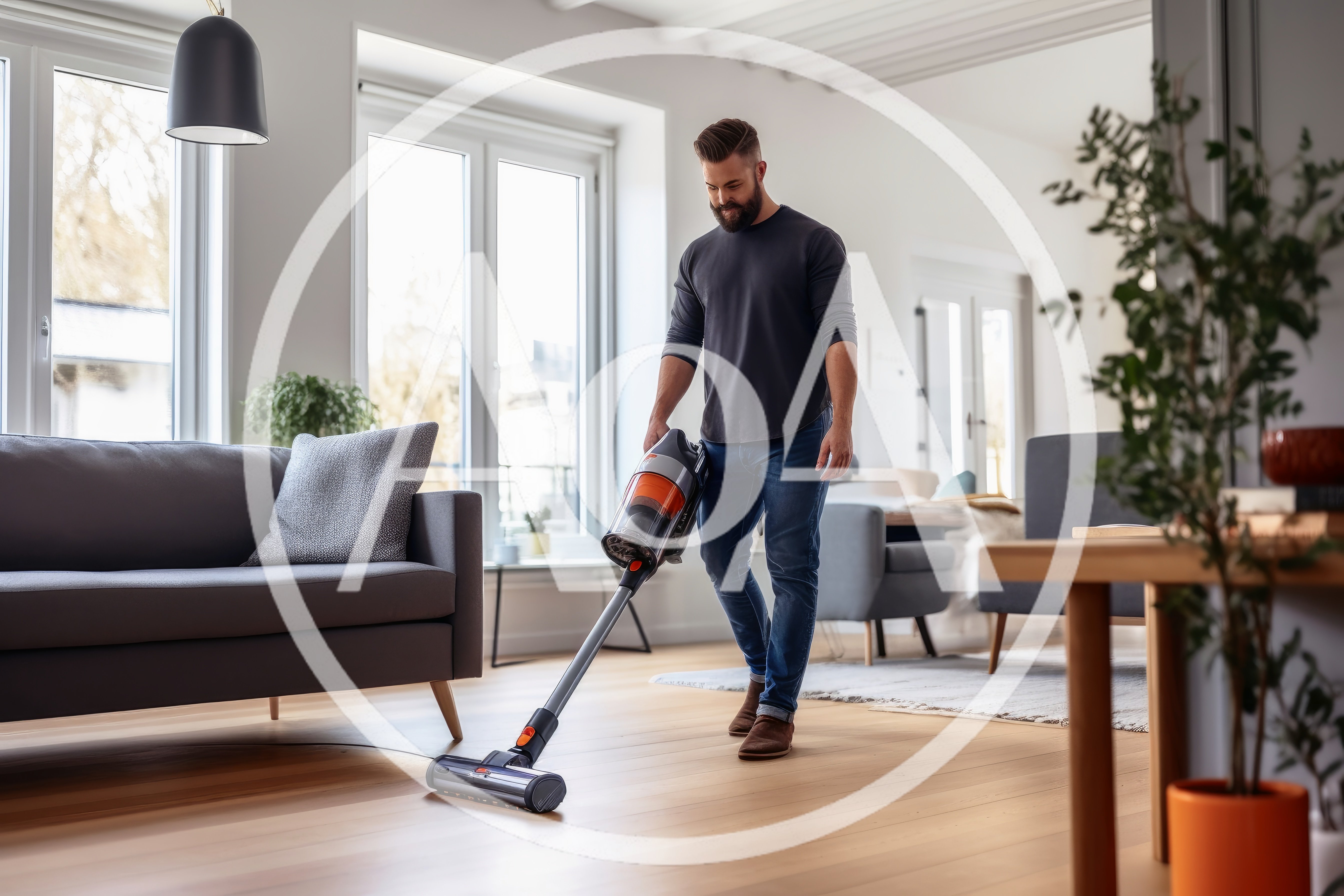 Man Cleaning Hardwood Floor With Cordless Vacuum