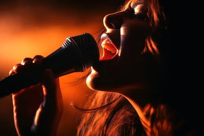 Female Singer Performing With Microphone On Stage