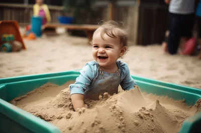 Happy Toddler Playing In A Sandbox