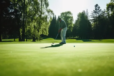 Golfer Putting On A Sunny Green