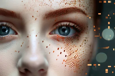 Close Up Portrait Of A Woman With Digital Glitch Skin Effect