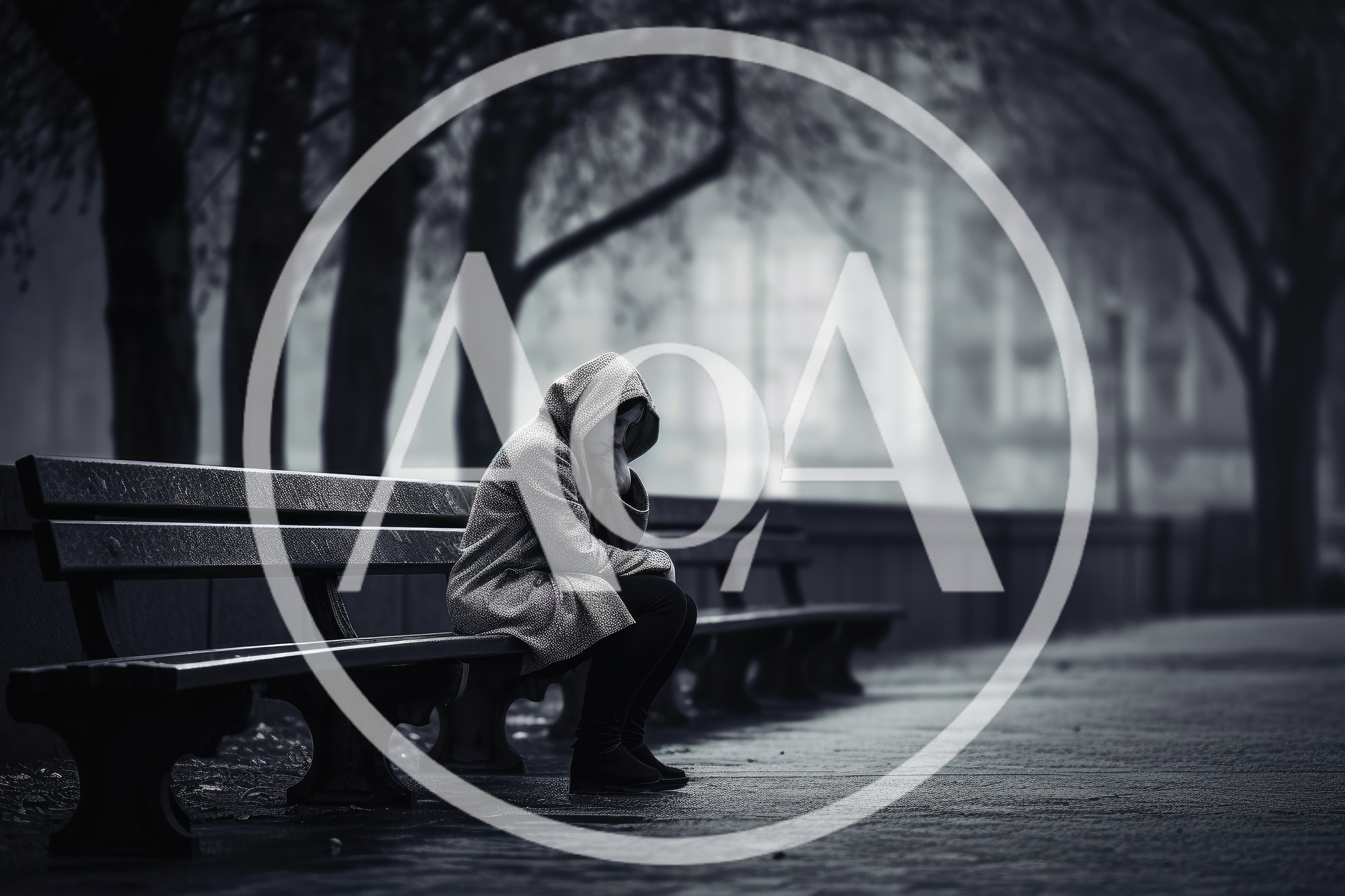 Sad Woman Sitting Alone On A Park Bench