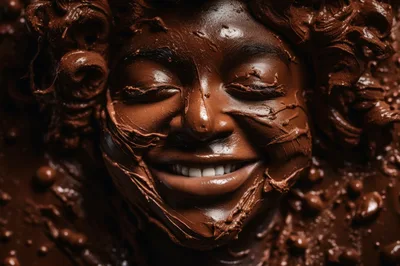 Close Up Portrait Of Woman Covered In Melted Chocolate