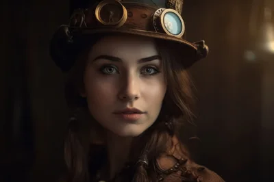 Portrait Of A Young Woman Wearing Steampunk Goggles