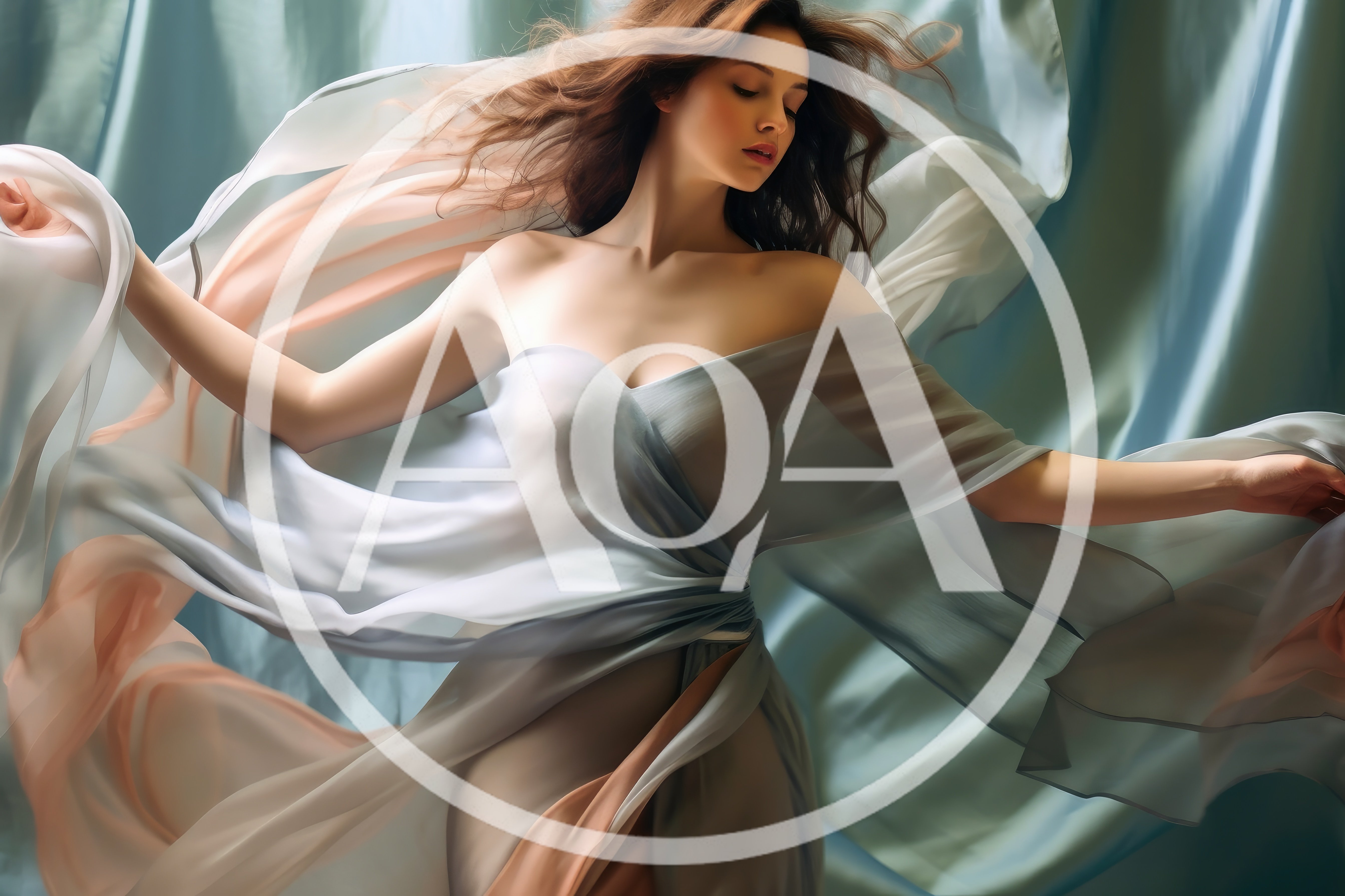 Ethereal Woman Dancing With Flowing Silk Fabric