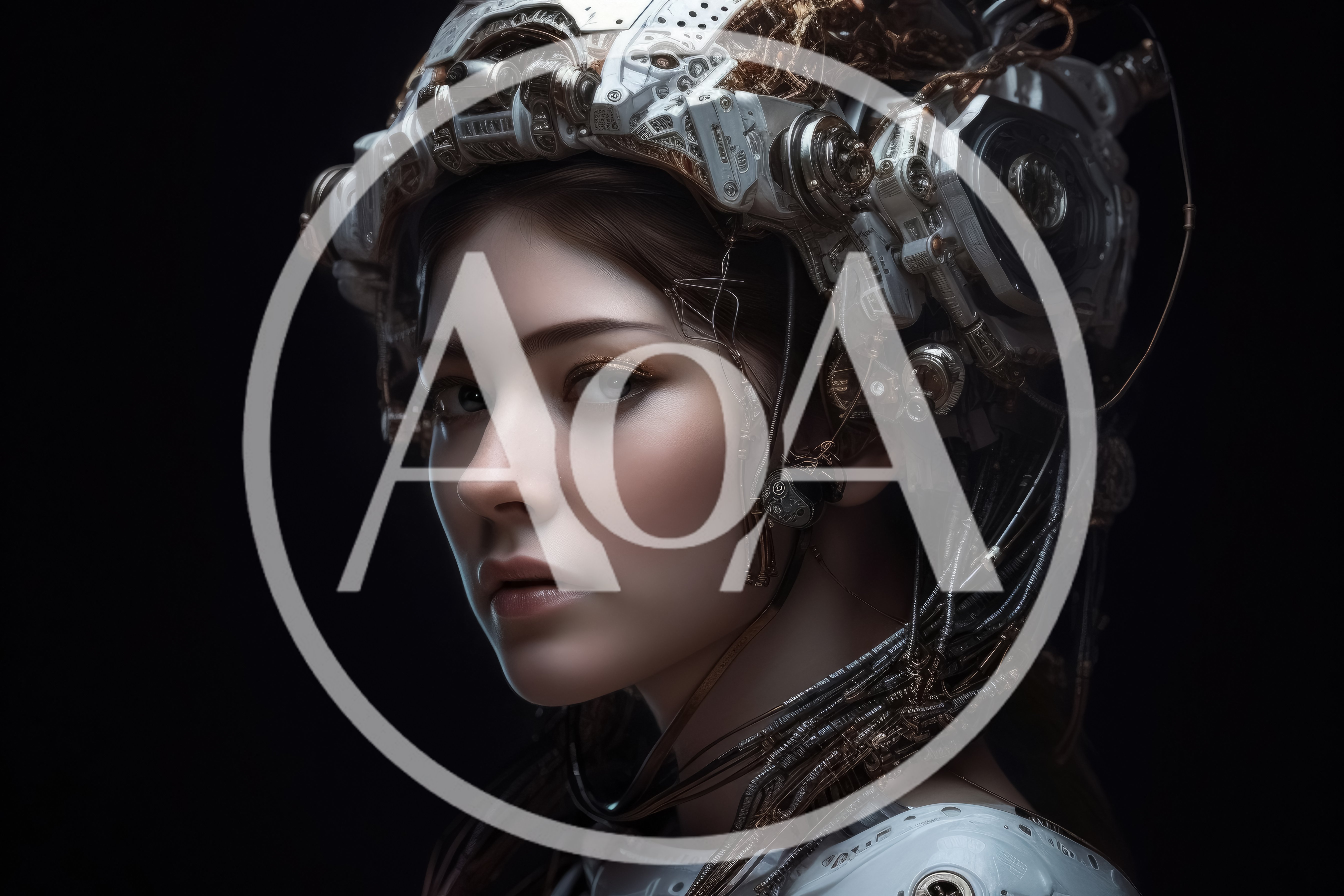 Portrait of a Cybernetic Woman with Mechanical Headgear