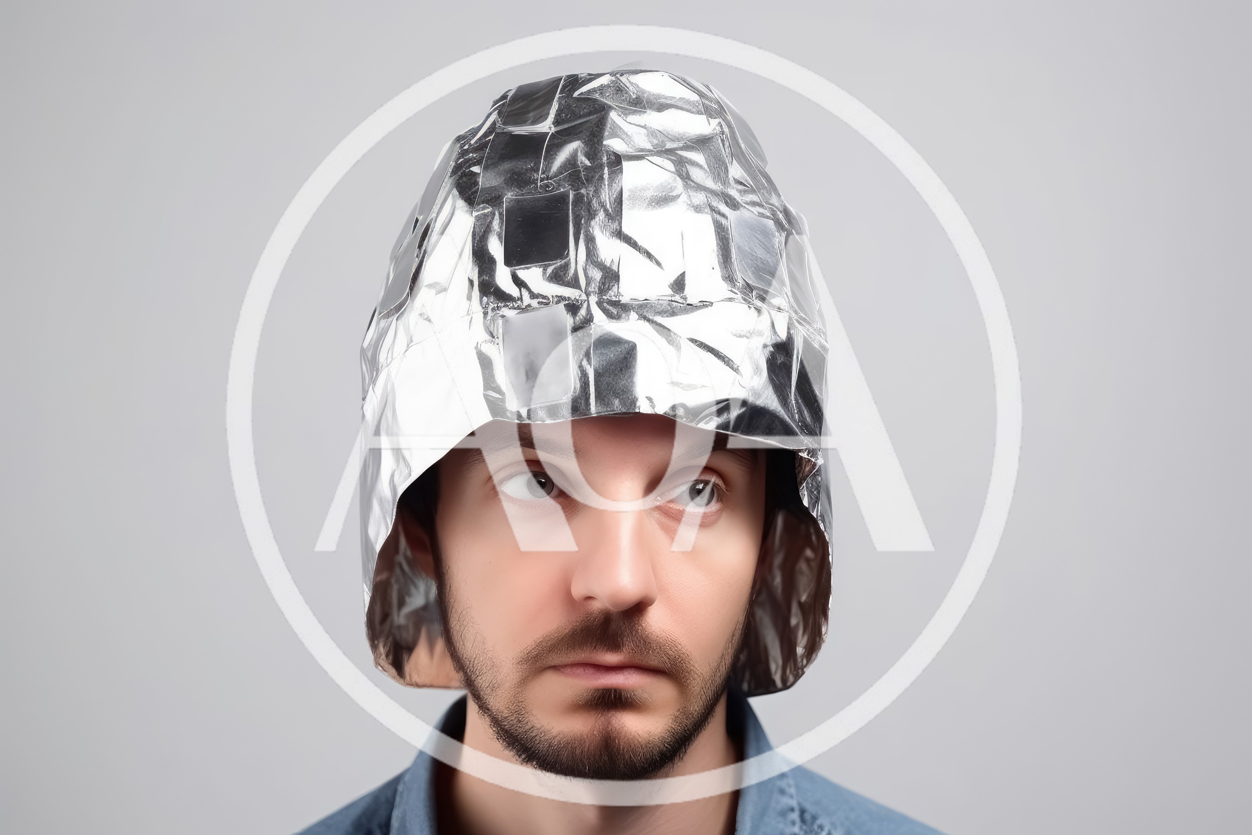 Man Wearing A Homemade Tin Foil Hat