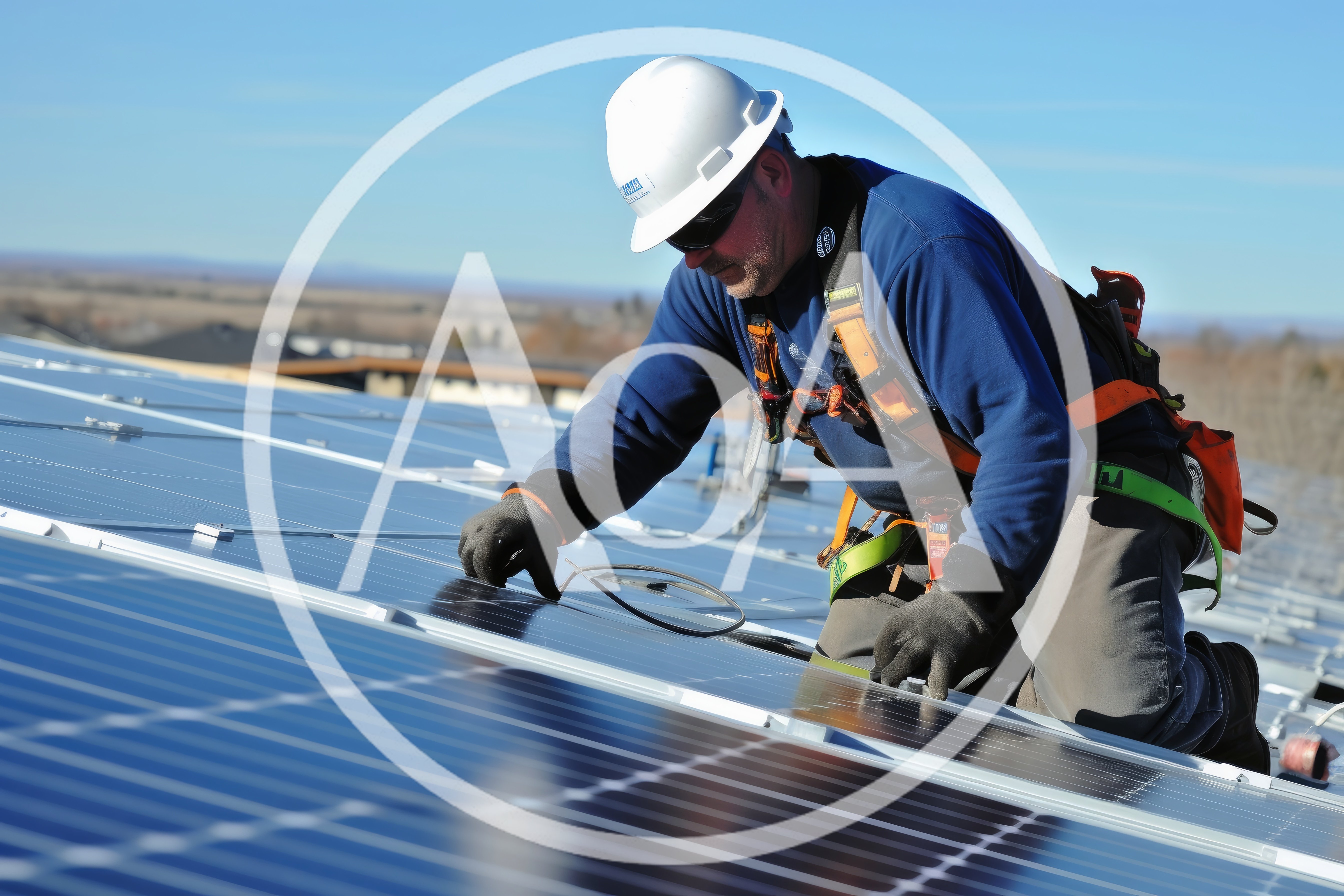 Solar Panel Technician Installing Photovoltaic System On Roof