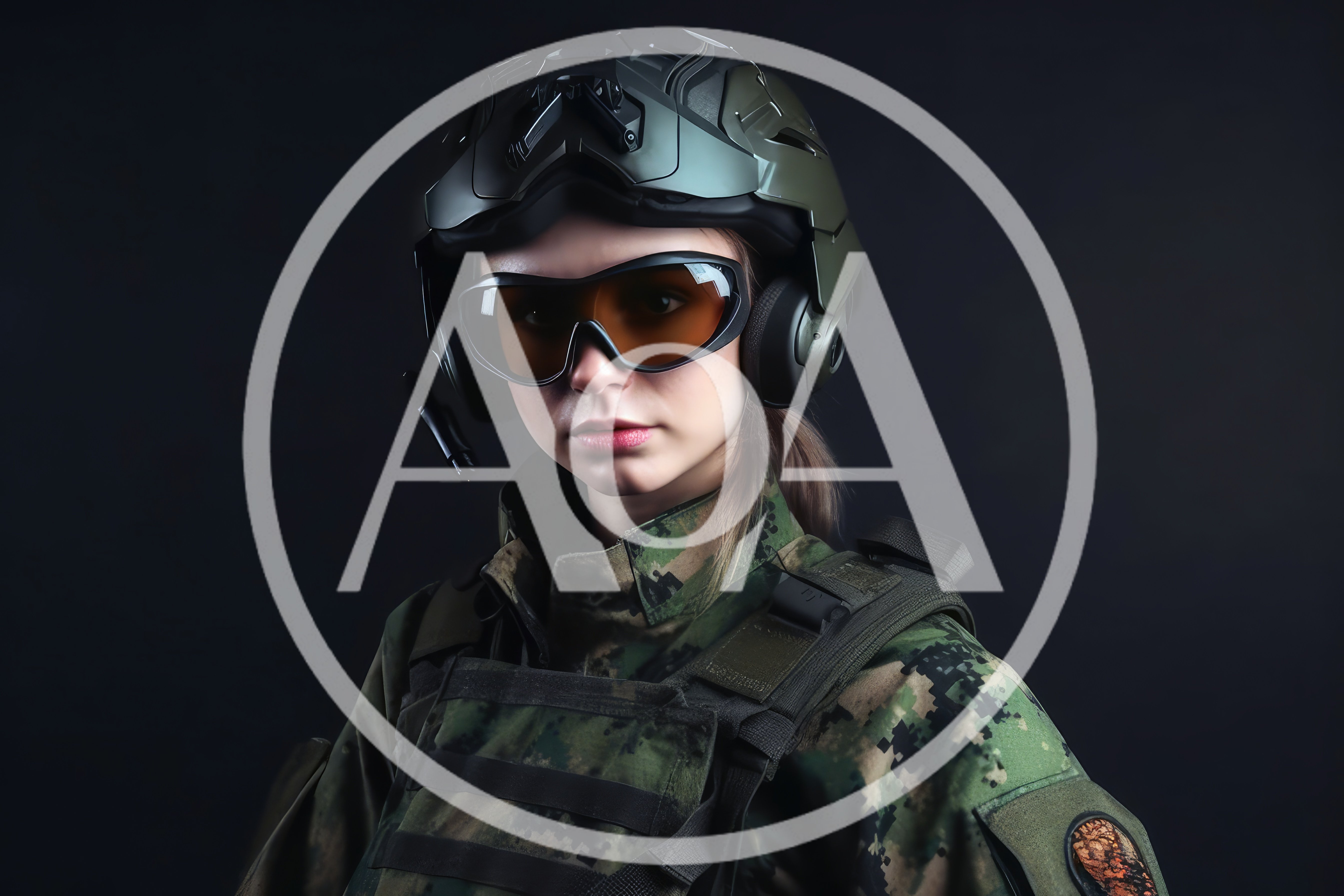 Female Soldier Wearing Tactical Gear And Protective Helmet