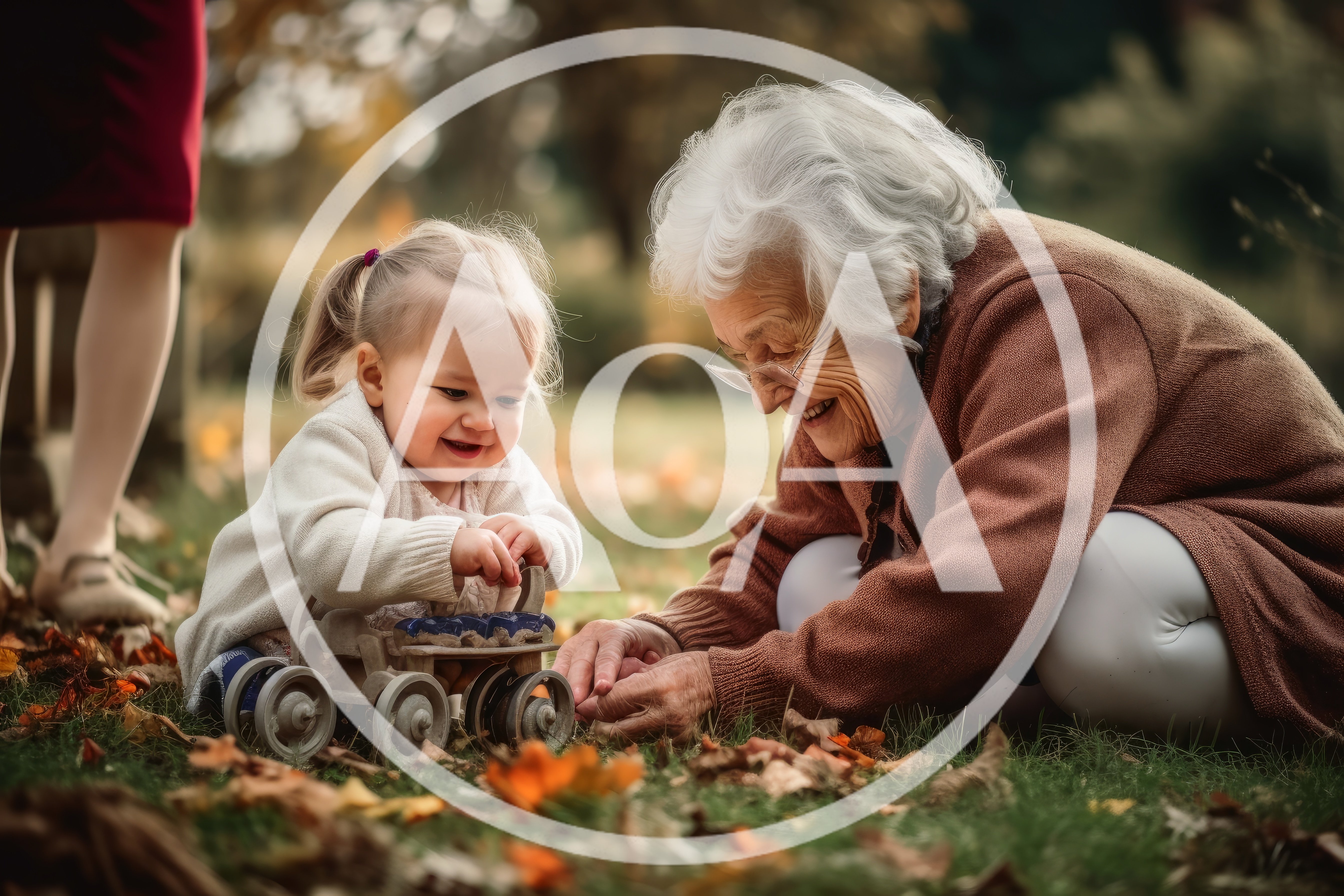 Grandmother Playing With Toddler In Autumn Park