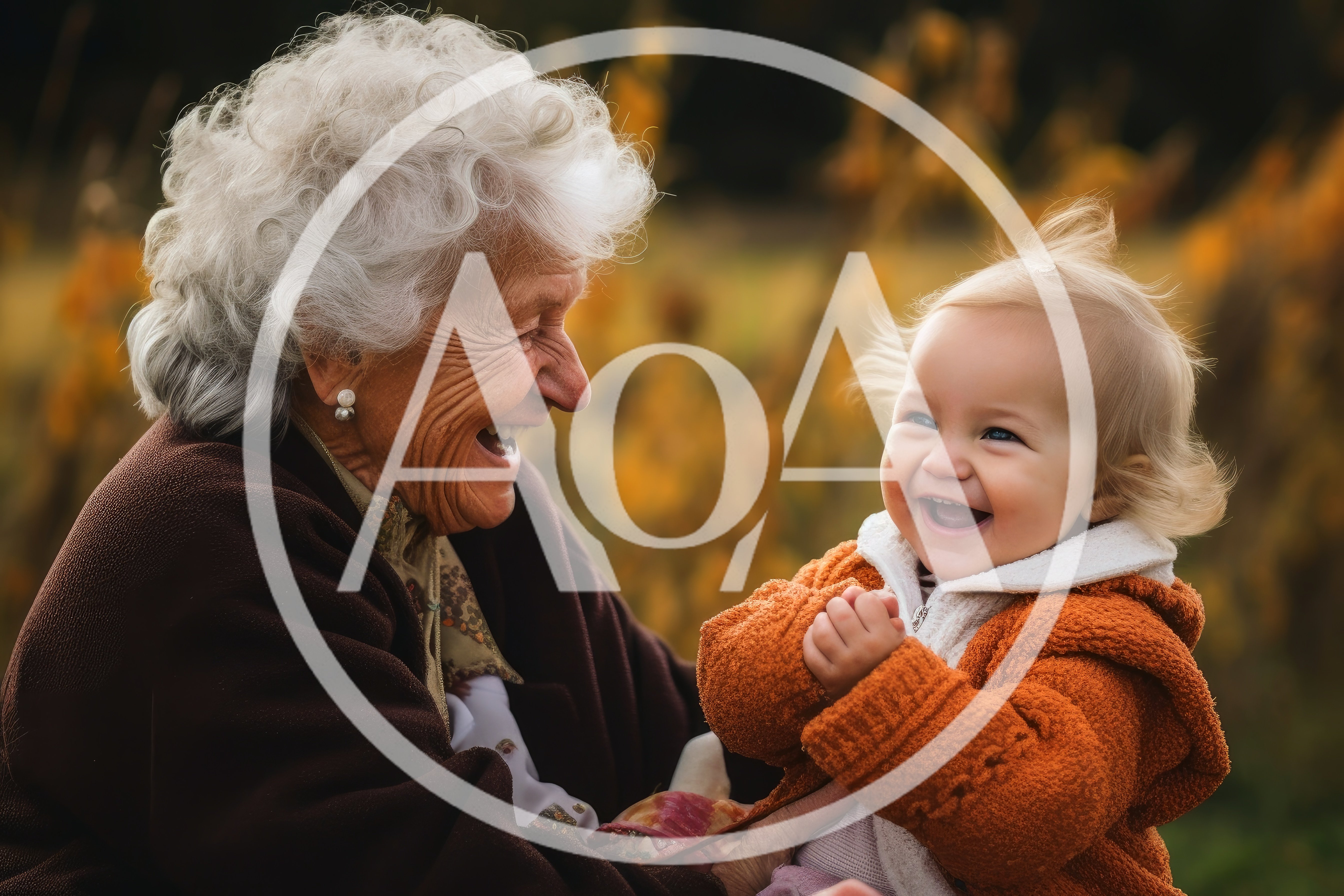 Elderly Woman Laughing With Her Toddler Grandchild Outdoors