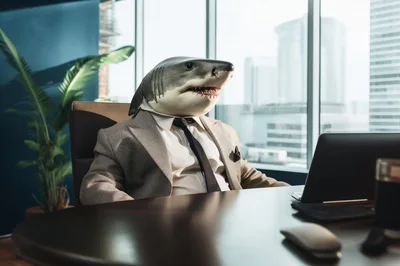 Shark Head Businessman Working In Modern Office