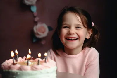 Happy Little Girl Celebrating Birthday With Cake