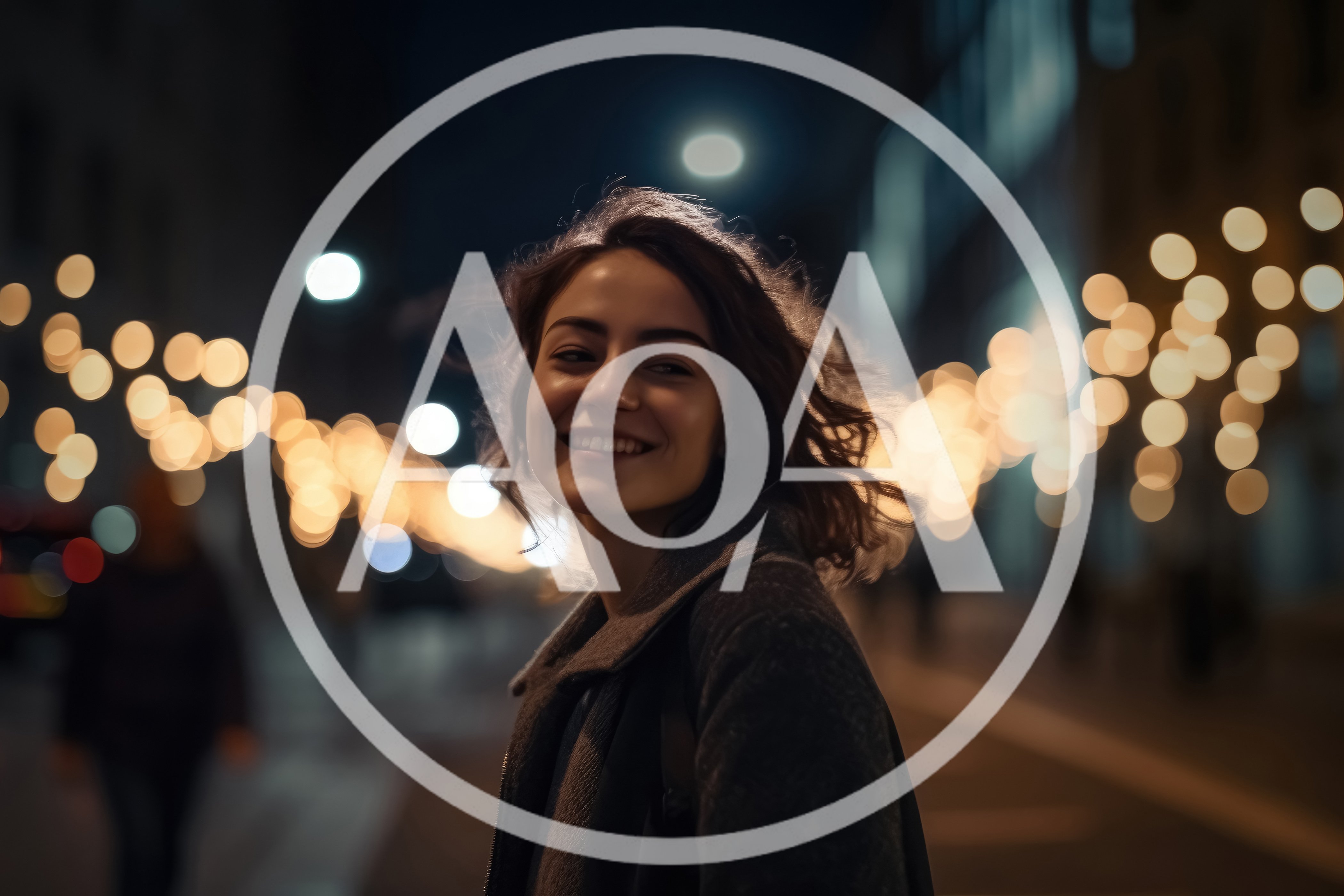 Young Woman Smiling Outdoors At Night With Bokeh Lights