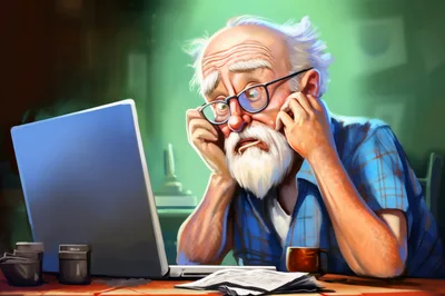 Confused Elderly Man Looking At Laptop Screen