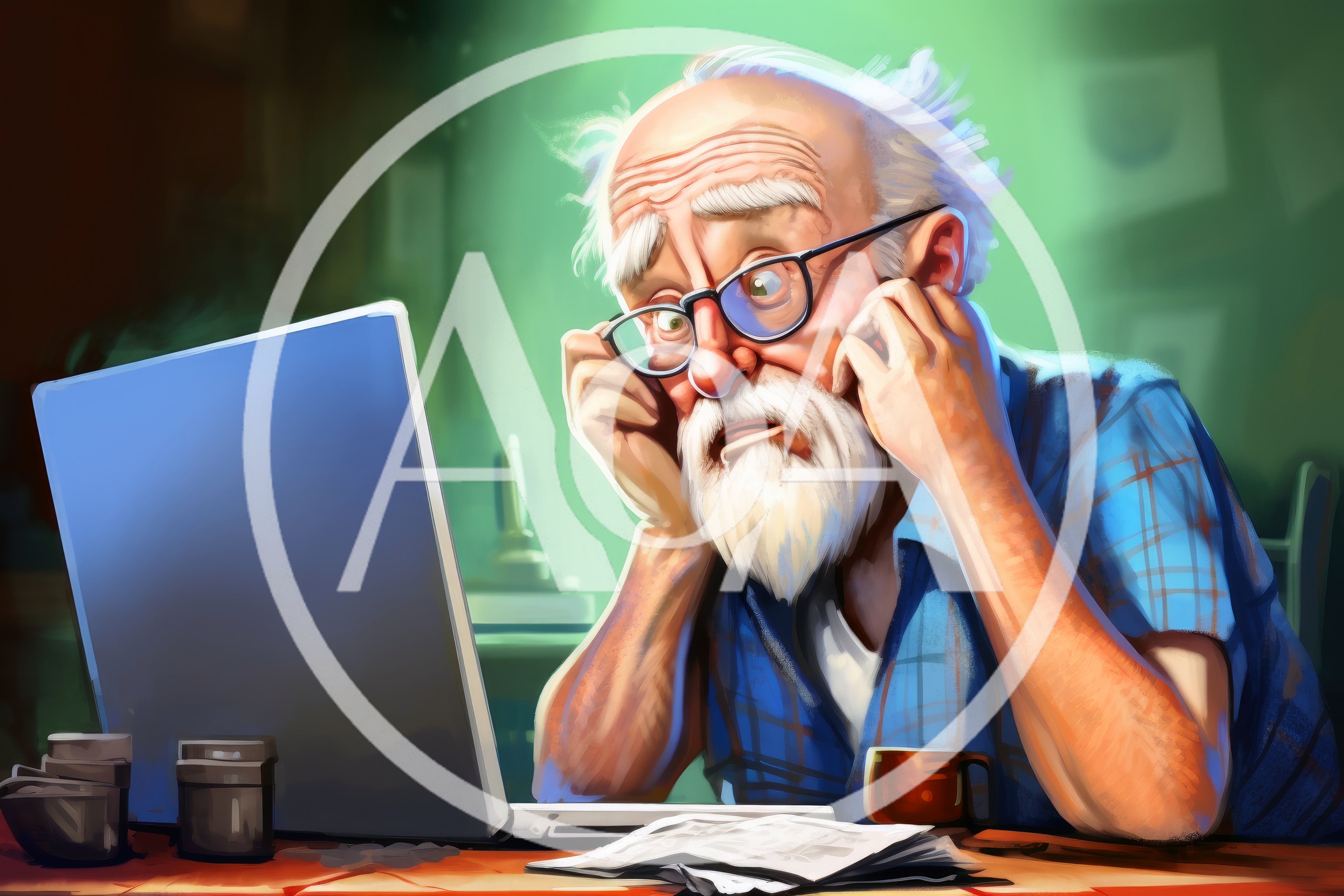 Confused Elderly Man Looking At Laptop Screen