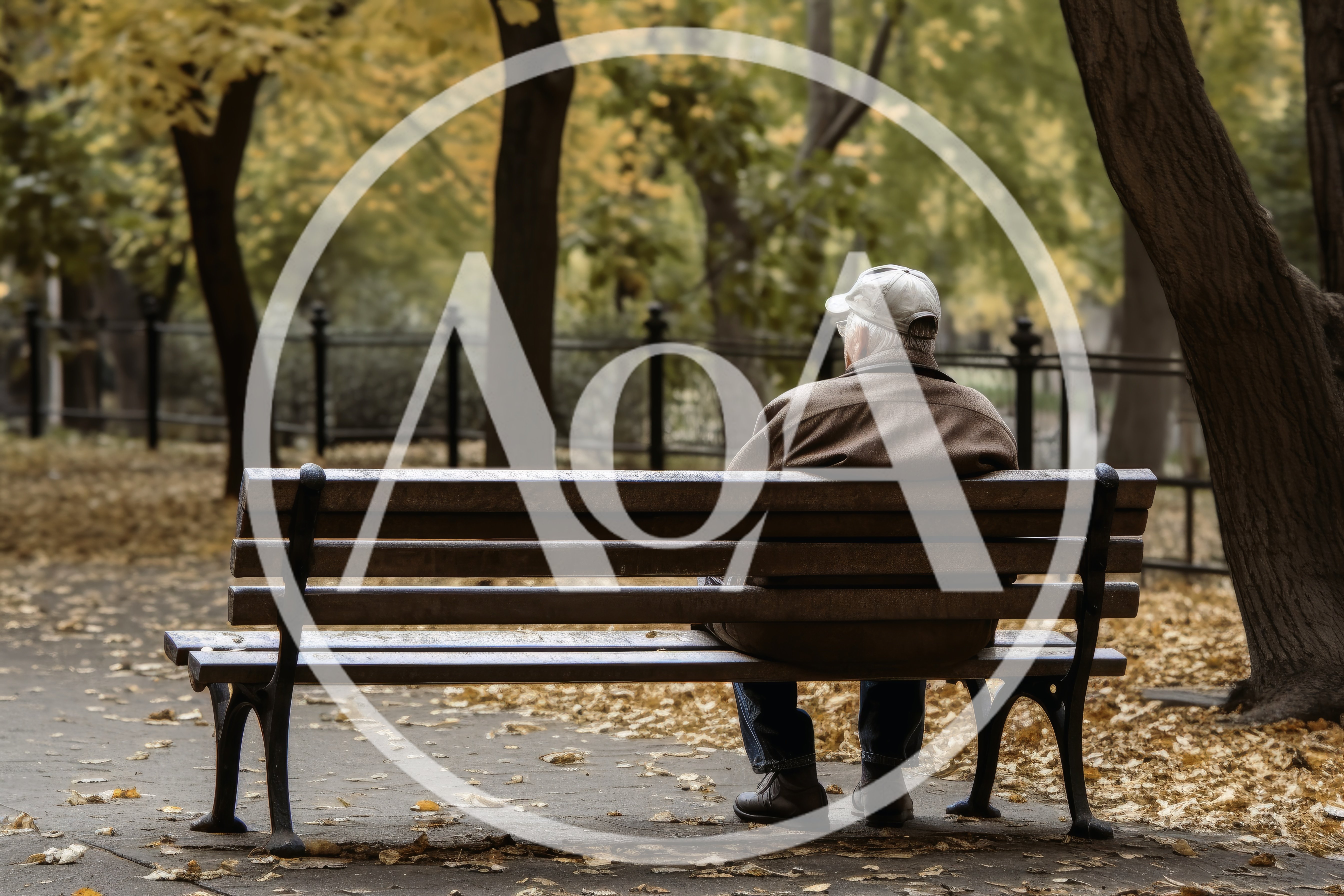 Elderly Man Sitting Alone On A Park Bench