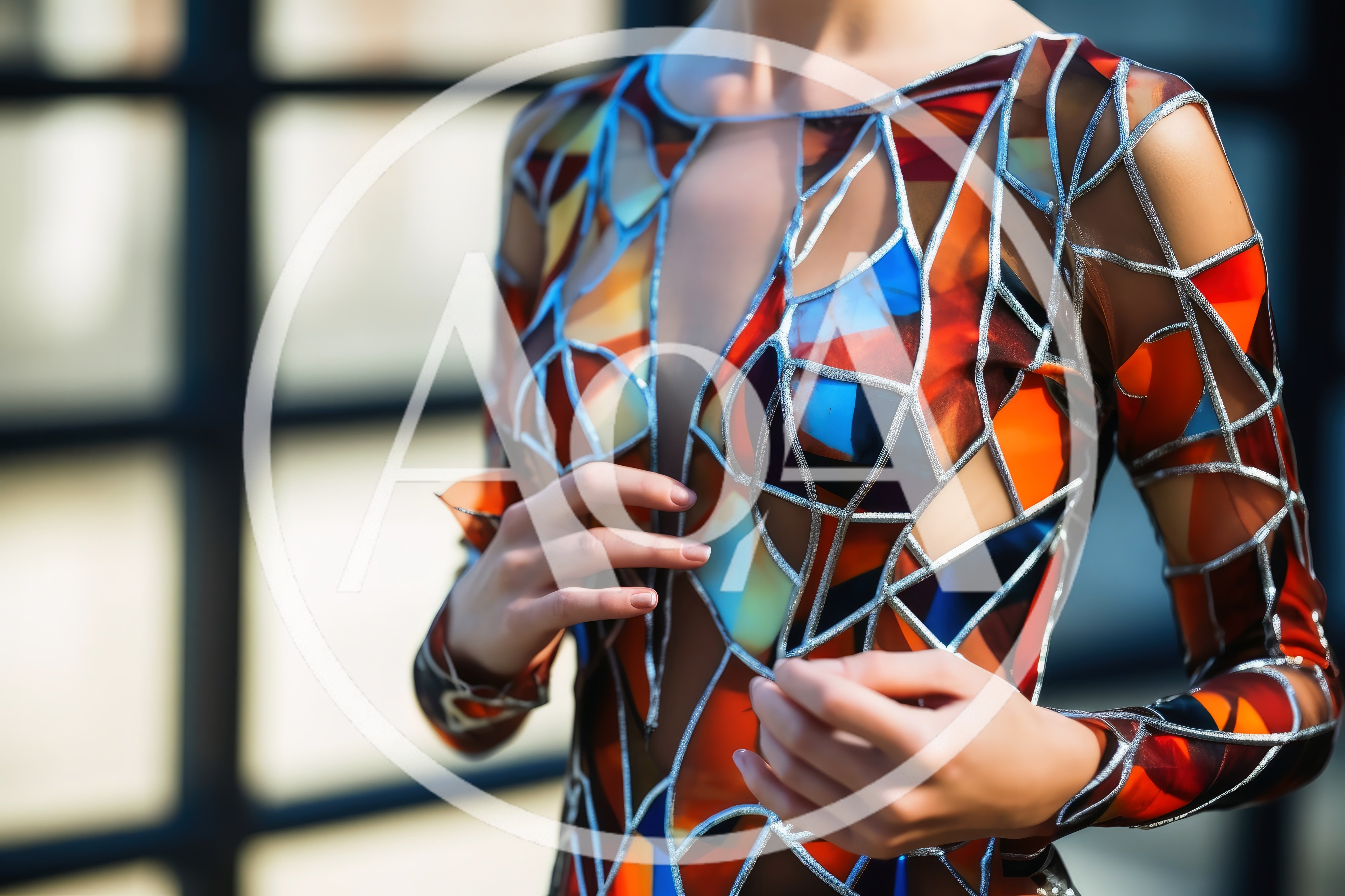 Woman Wearing Stained Glass Pattern Fashion Bodysuit