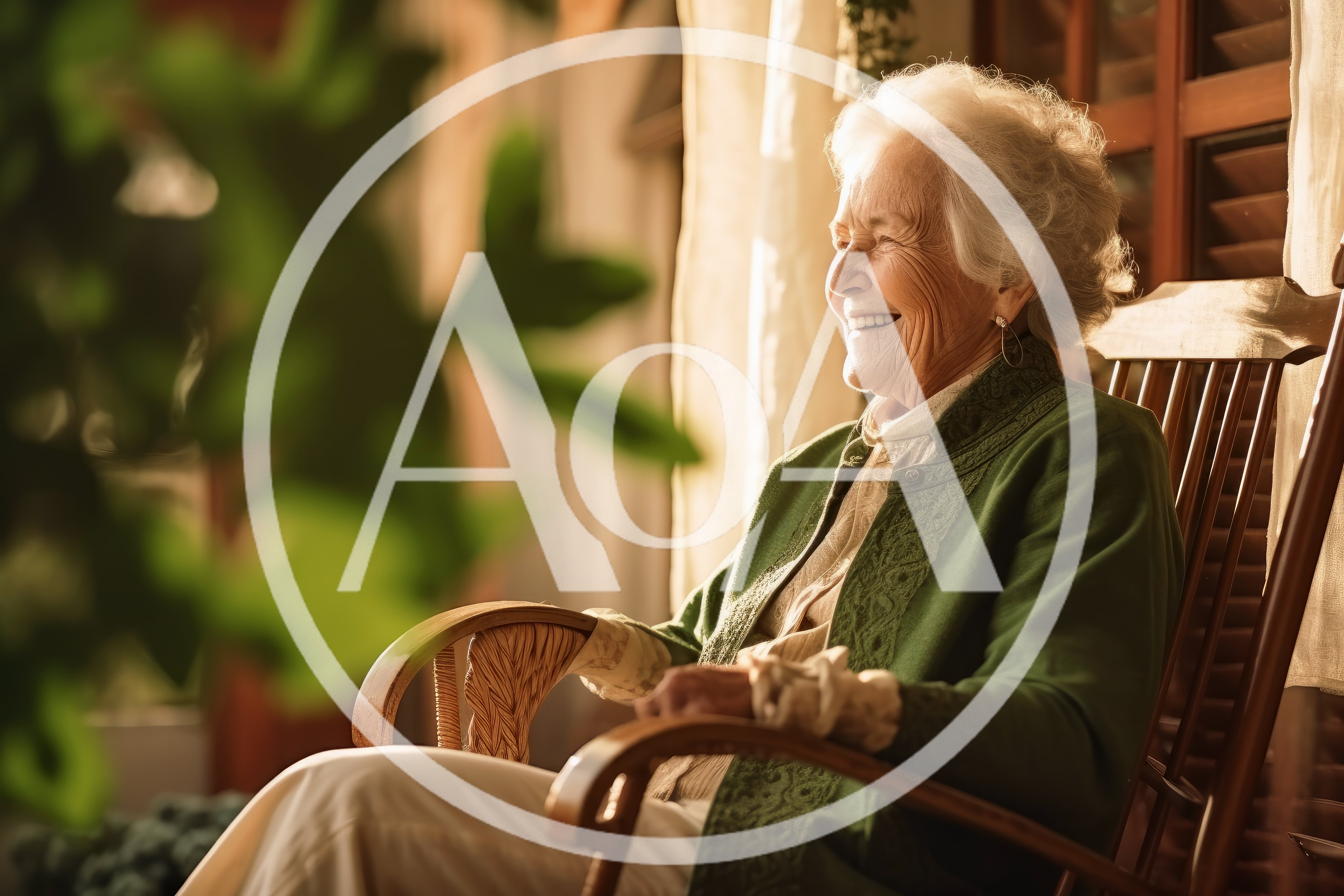 Elderly Woman Smiling While Sitting In A Rocking Chair