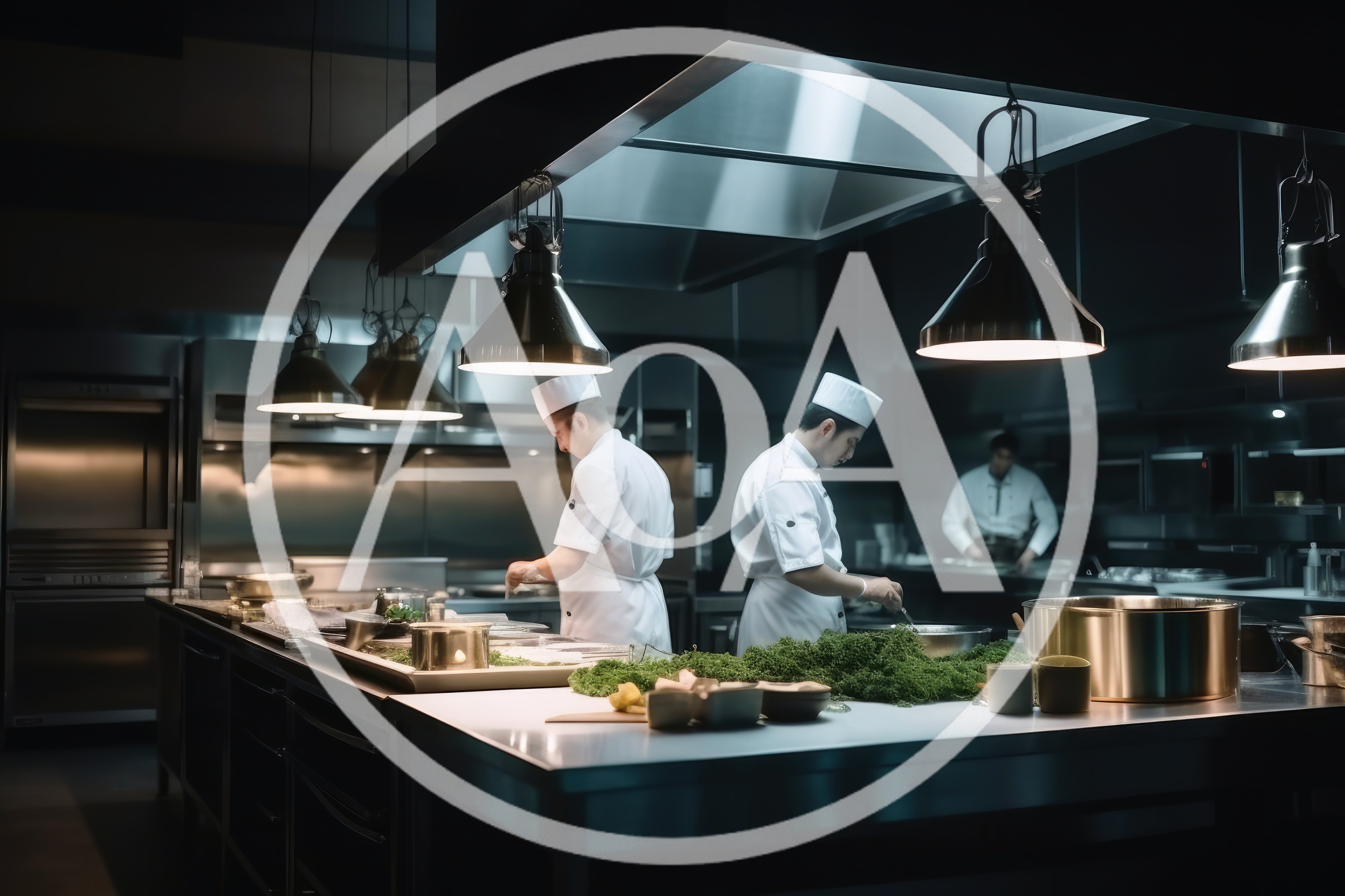 Professional Chefs Preparing Gourmet Dishes In Commercial Kitchen