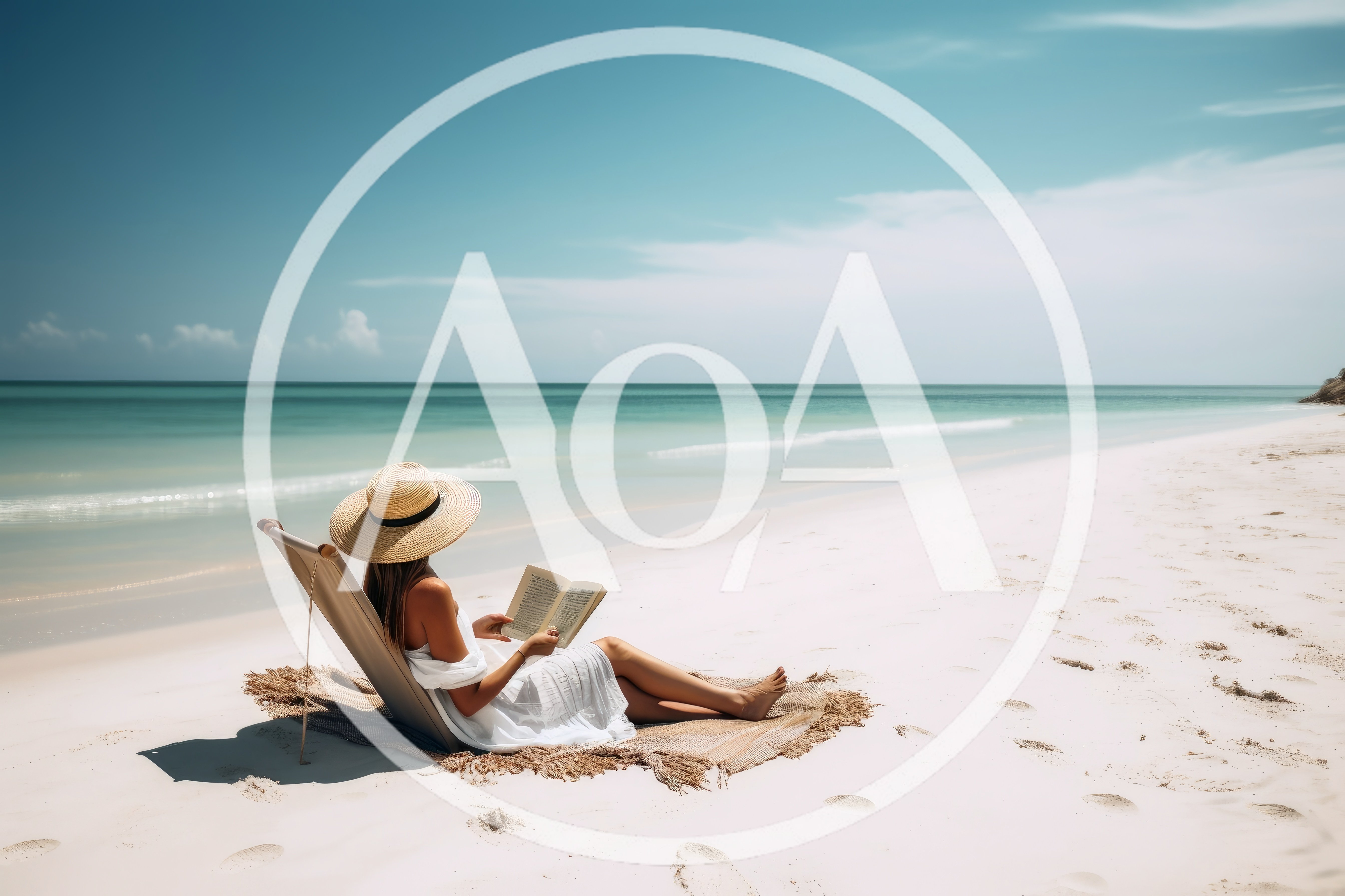Woman Reading Book While Relaxing On Tropical Beach