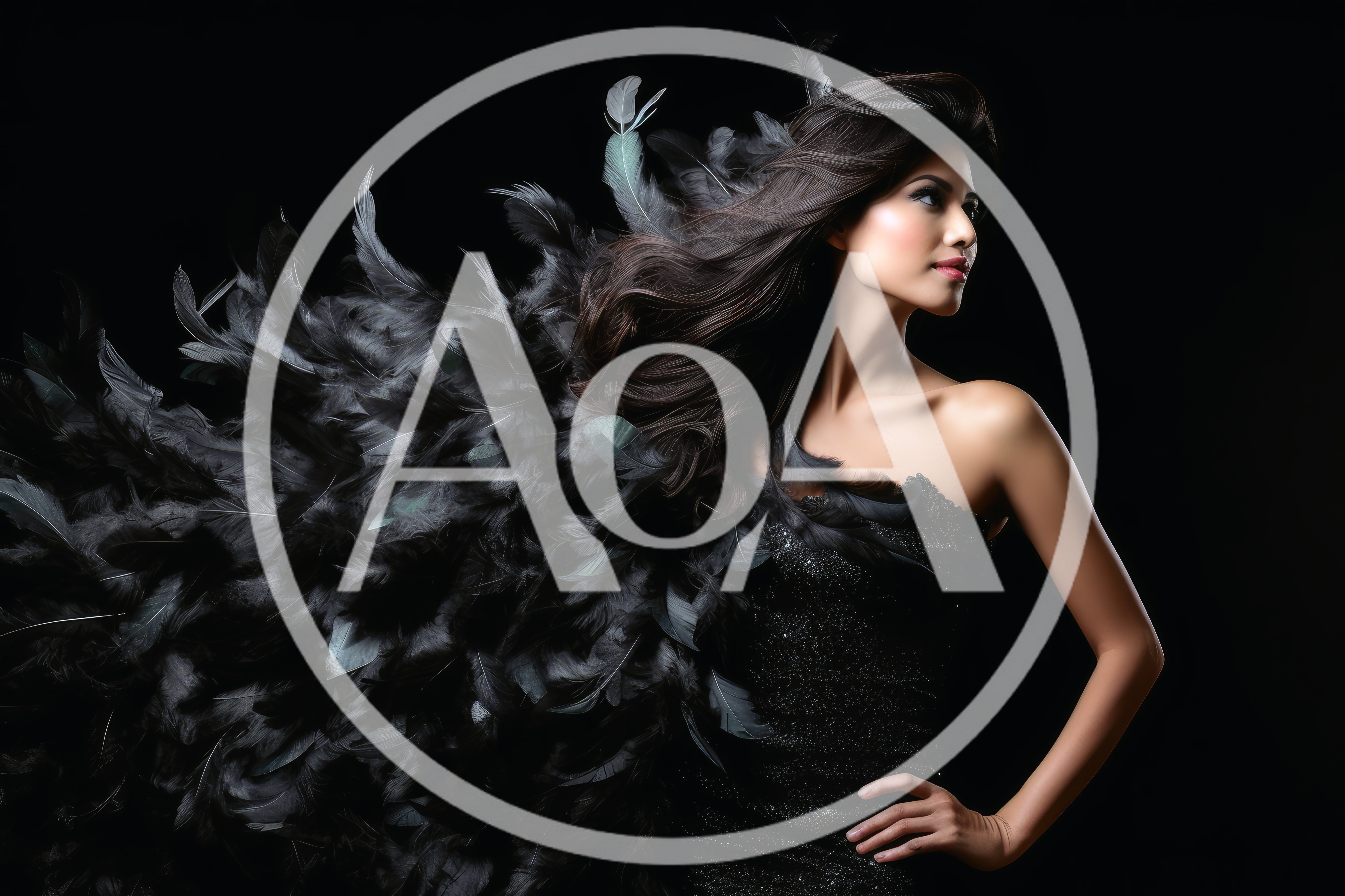 Elegant Woman Posing With Black Feathers