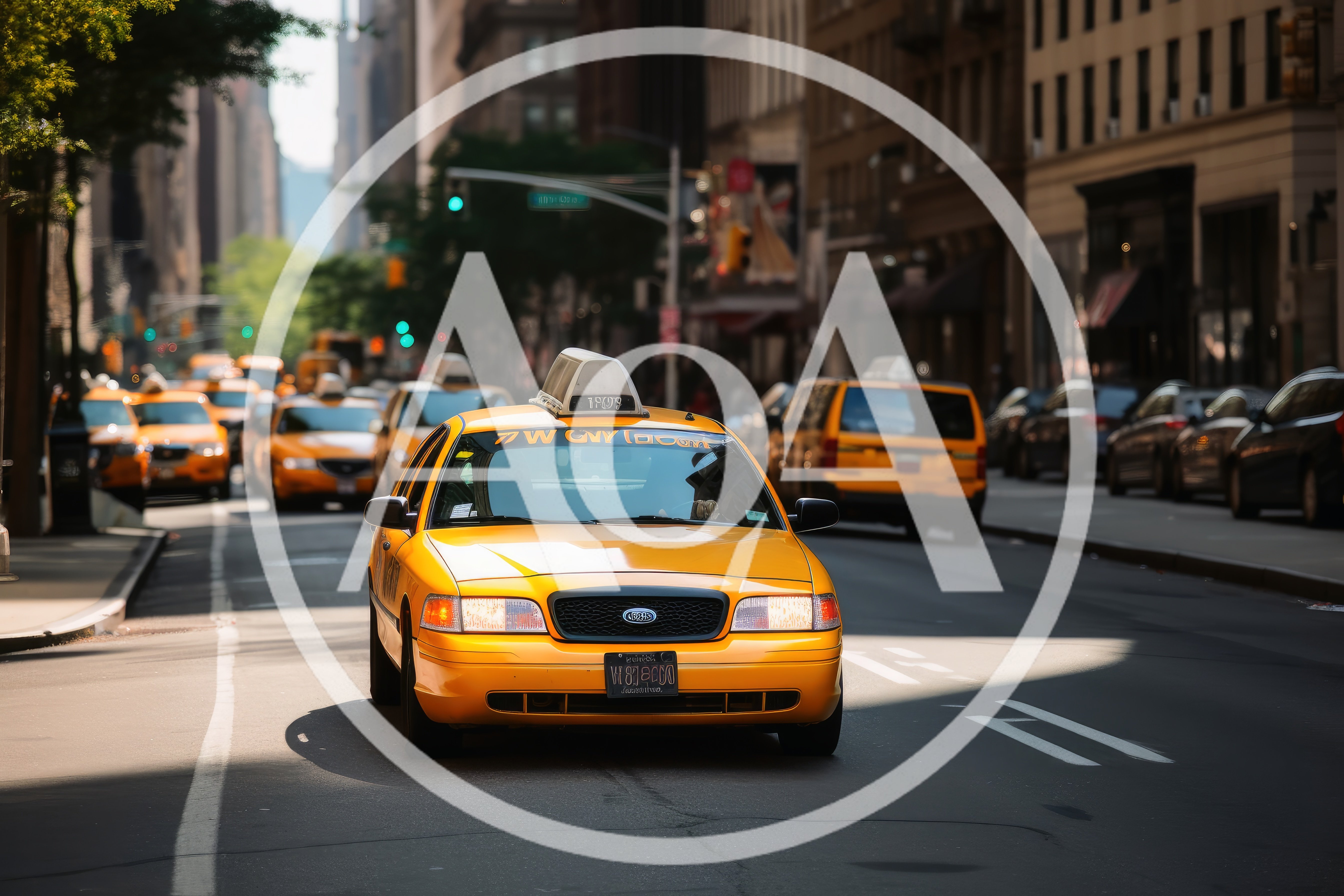 Yellow Taxi Cab Driving Down A Busy New York City Street
