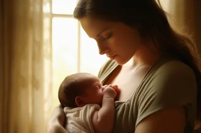 Mother Gently Holding Her Sleeping Newborn Baby