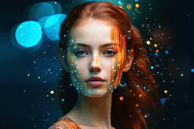 Portrait Of A Woman With Digital Glitch Face Art