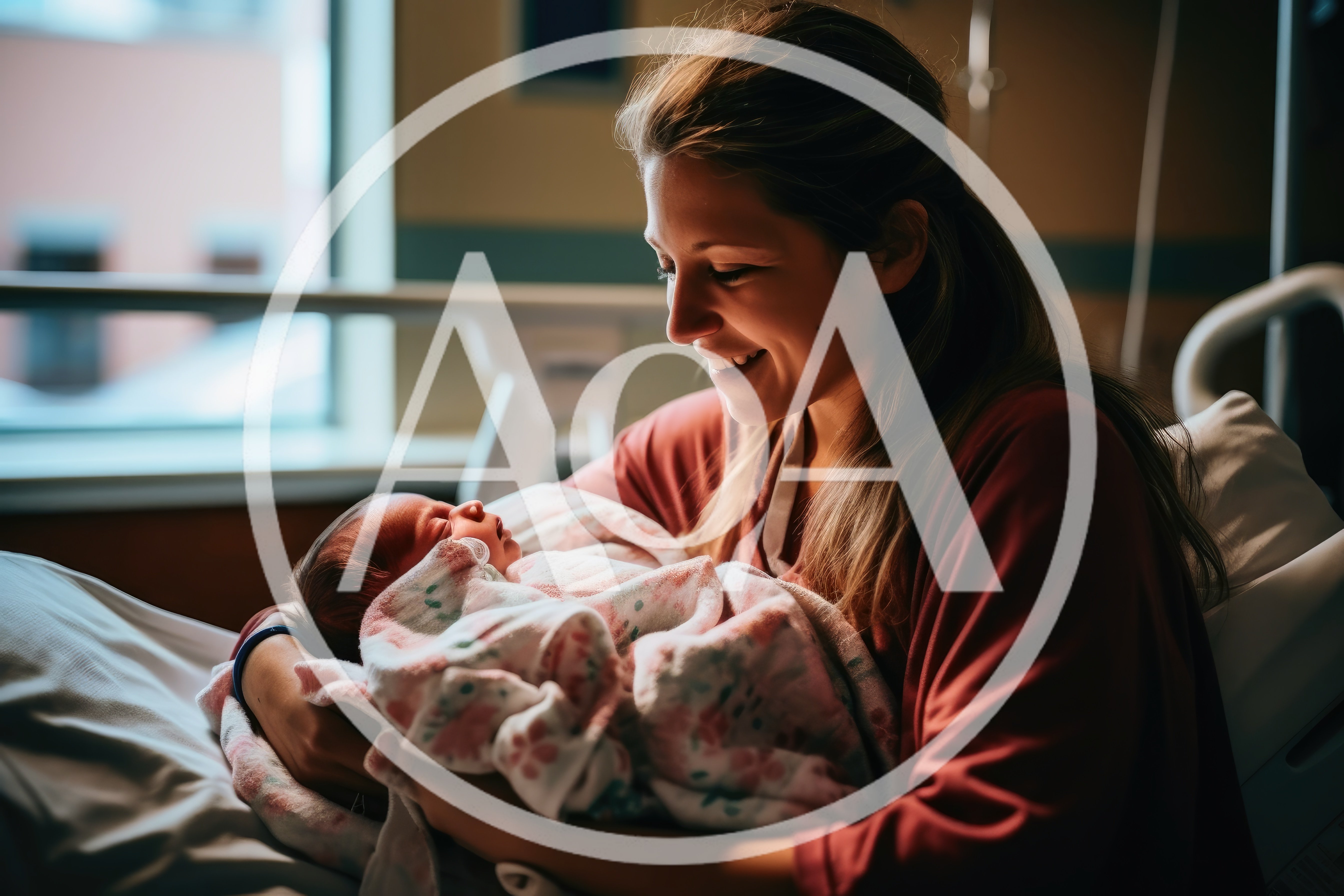 New Mother Holding Her Newborn Baby In Hospital Bed