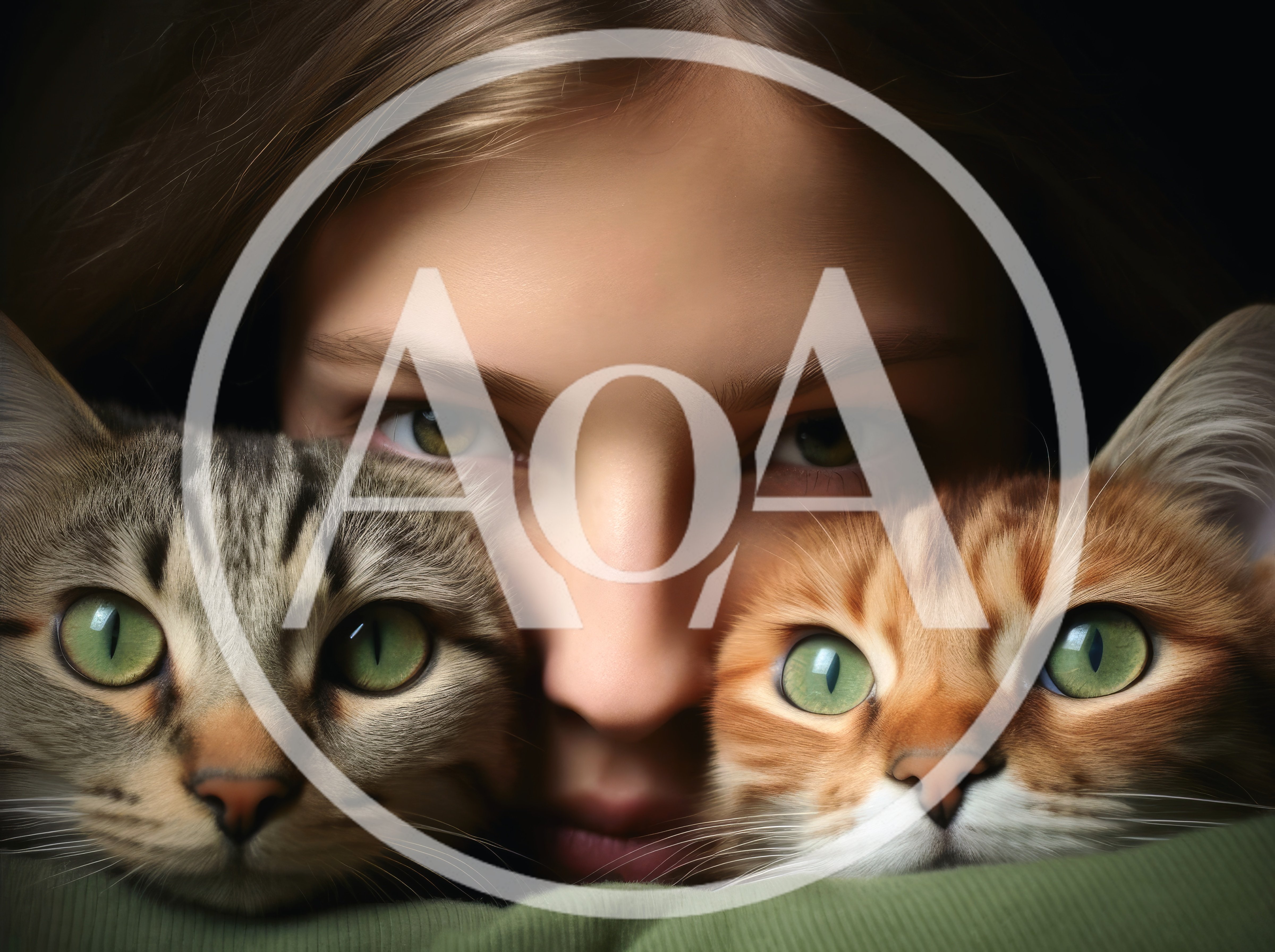 Close Up Portrait Of A Girl With Two Cats