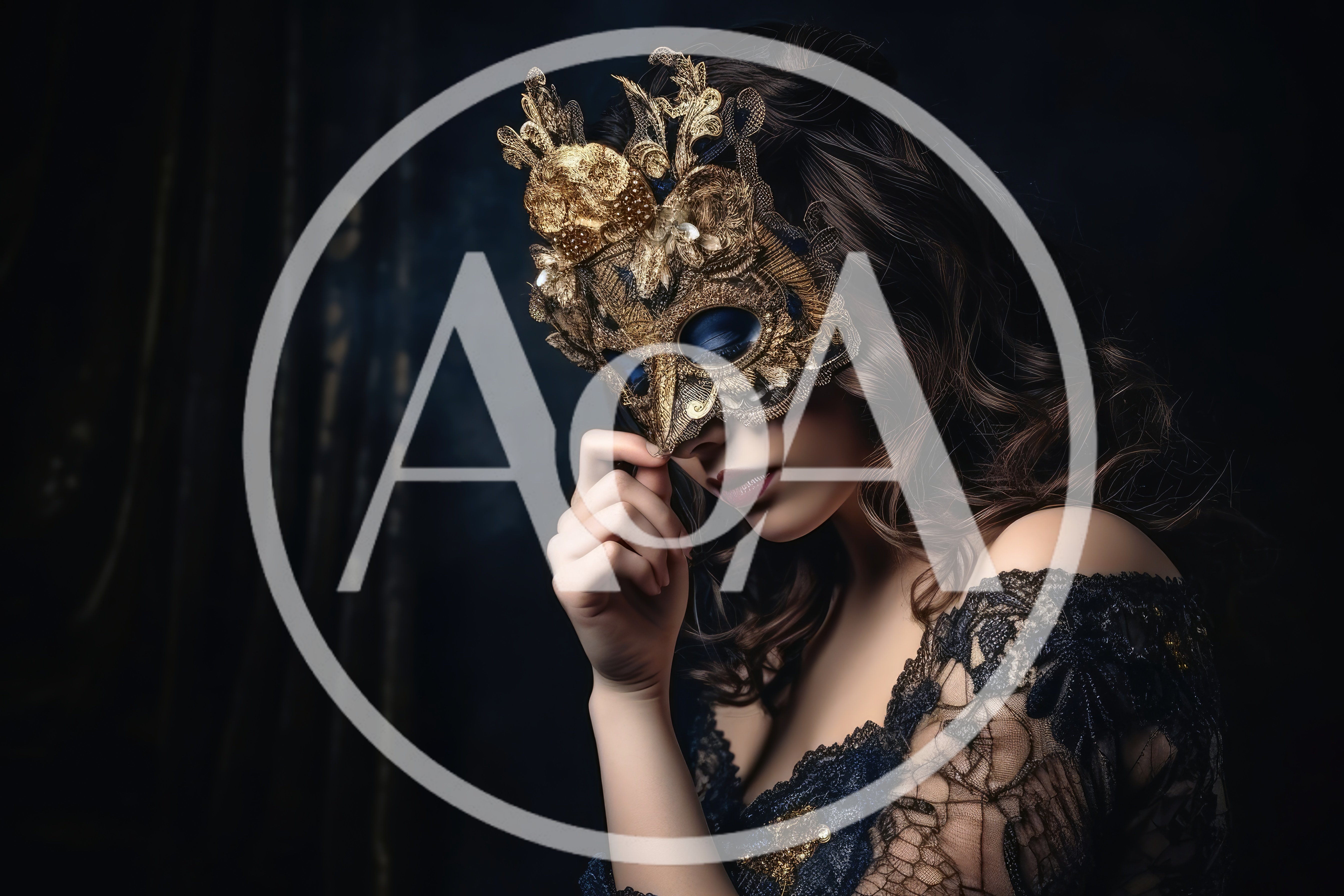 Woman Wearing Ornate Gold Venetian Masquerade Mask