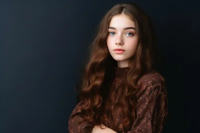 Portrait Of A Young Woman With Wavy Brown Hair