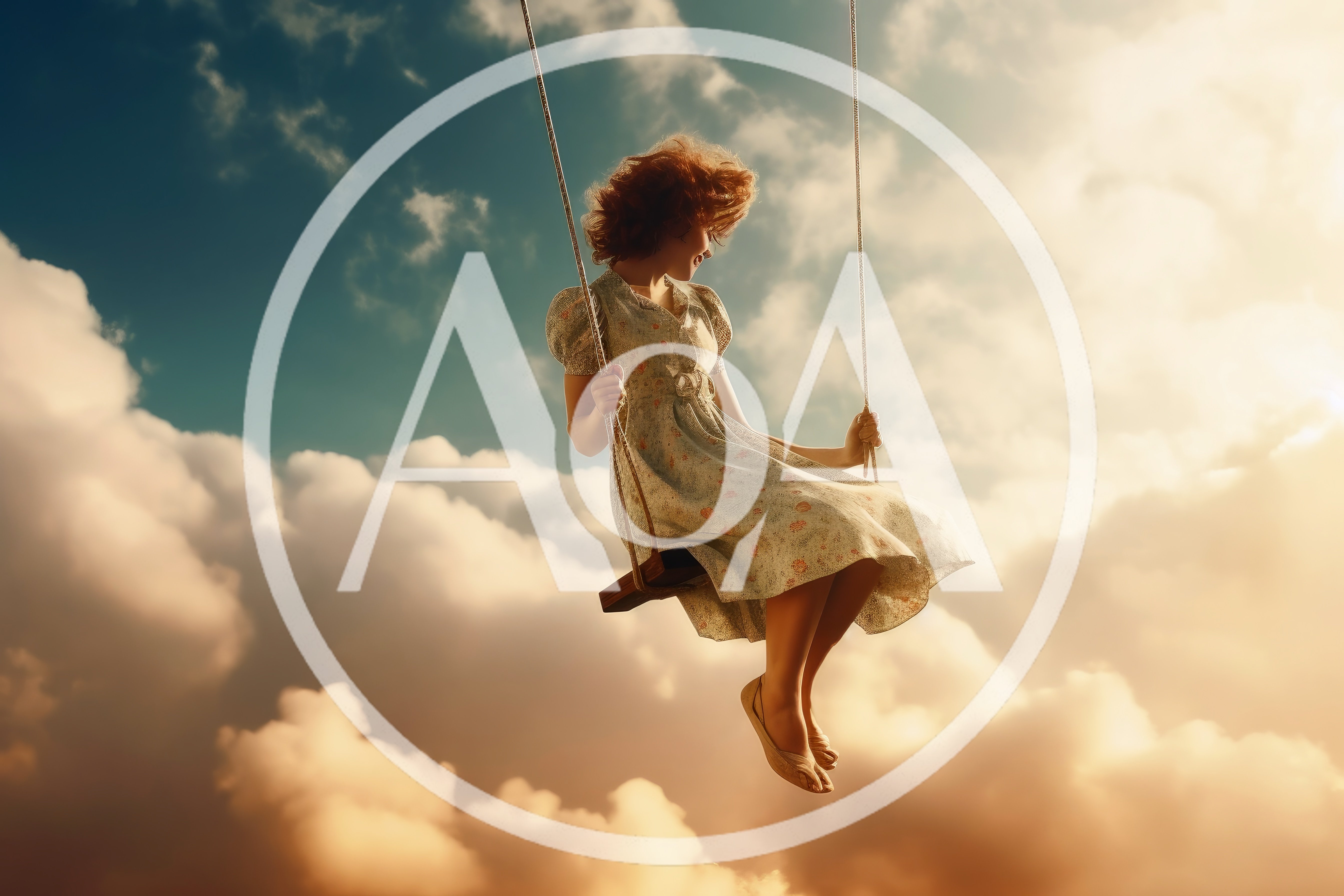 Young Woman Swinging High Above The Clouds
