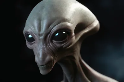 Close Up Portrait Of A Realistic Grey Alien