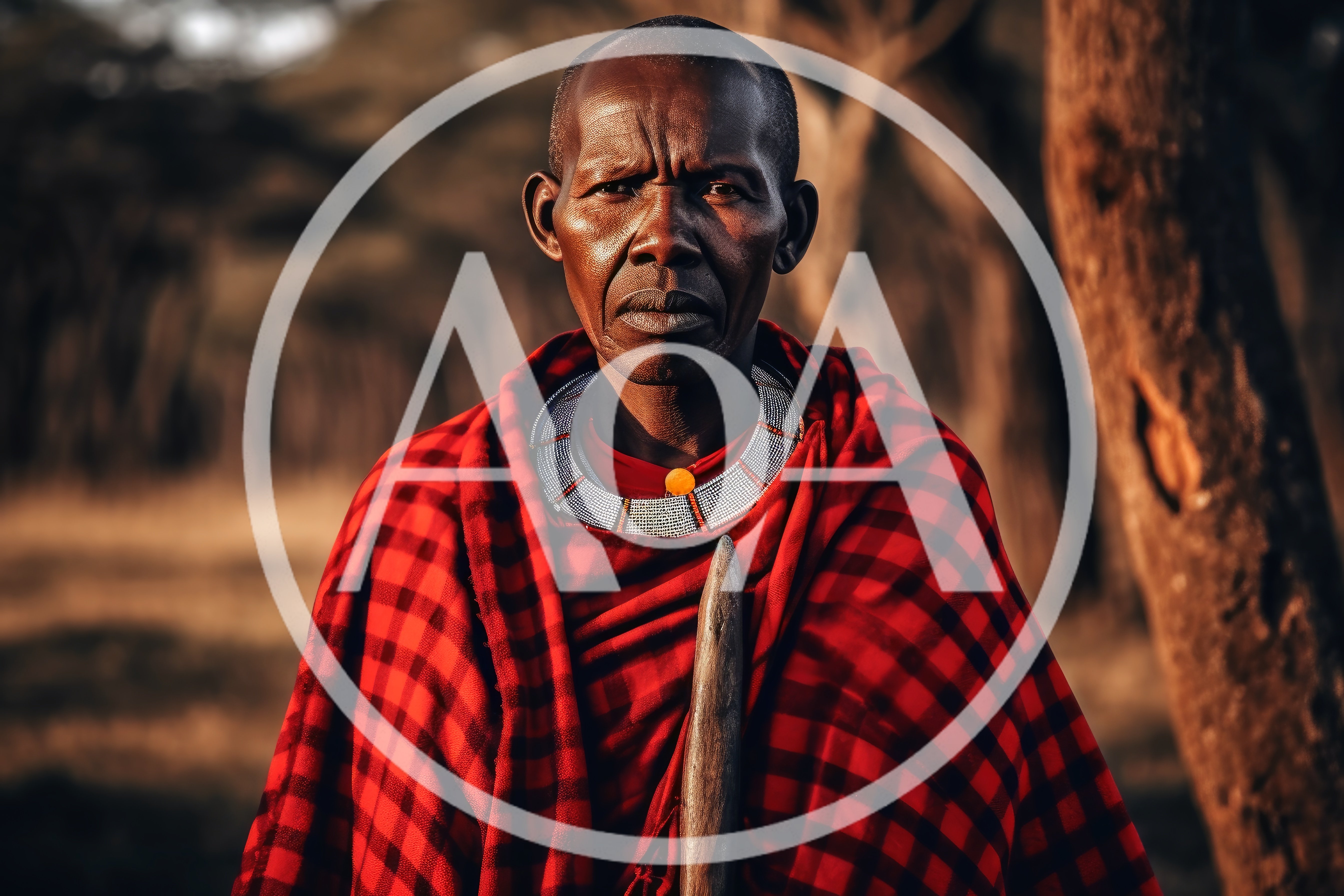 Maasai Warrior Standing In Traditional Red Shuka Garment