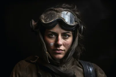 Portrait Of A Female Aviator In Vintage Gear