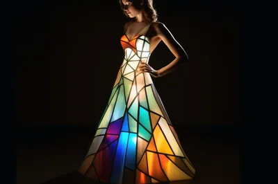 Woman Wearing A Stained Glass Style Illuminated Dress