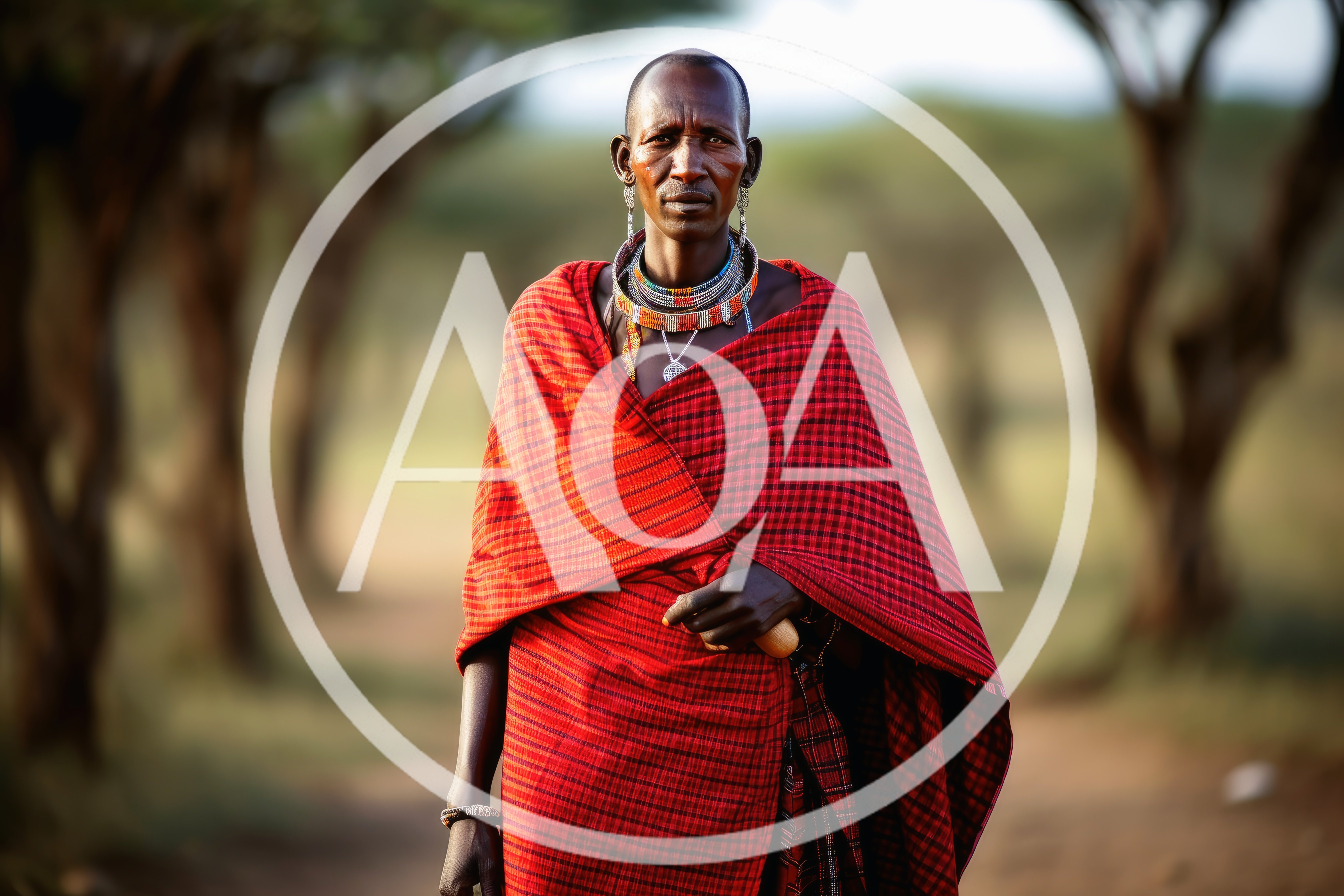 Maasai Warrior Standing in Traditional Red Shuka